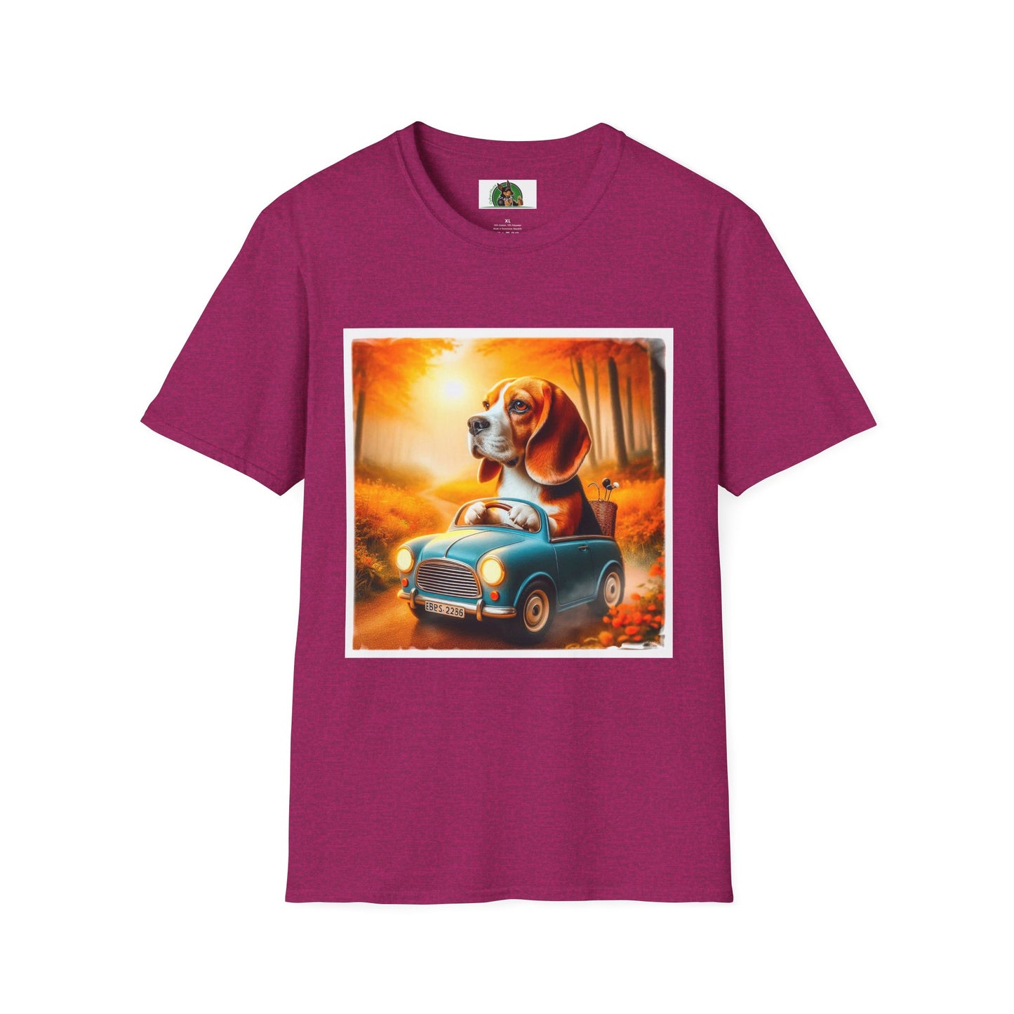 Wacky Beagle Dog Driving Tiny Car T-Shirt Printify S Antique Heliconia 