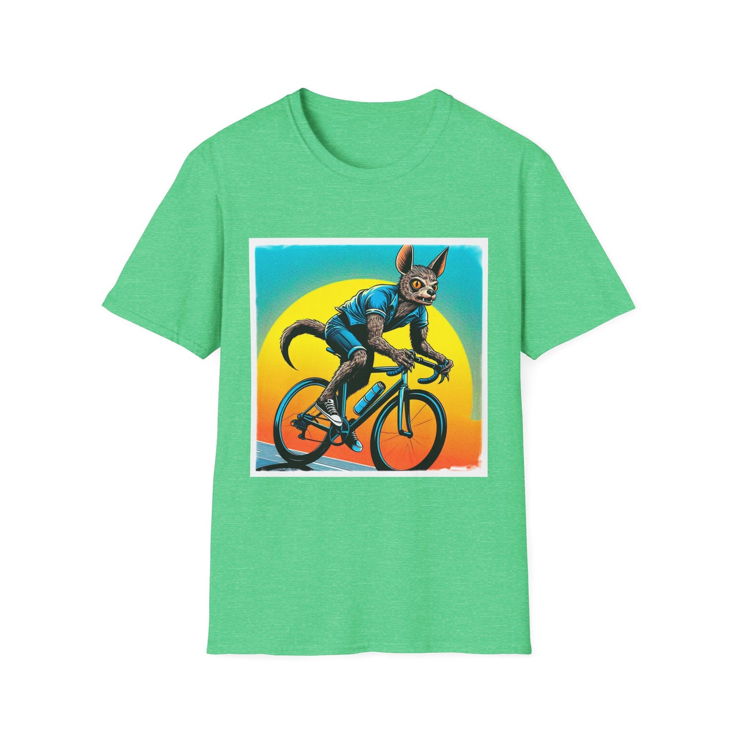 Chupacabra bike riding t shirt T-Shirt Printify S Heather Irish Green