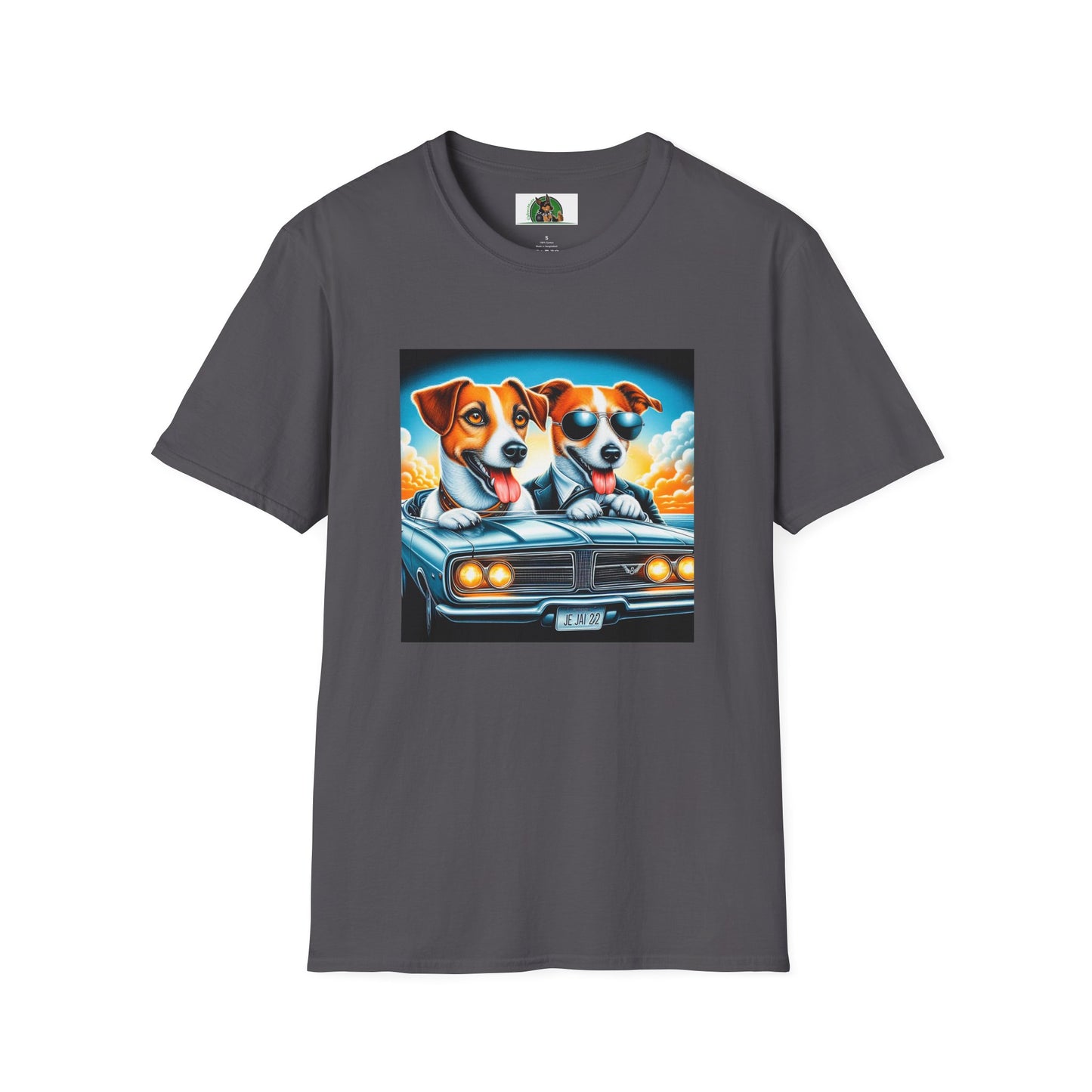 Wacky Jack Russell Father And Son Driving T-Shirt Printify S Charcoal
