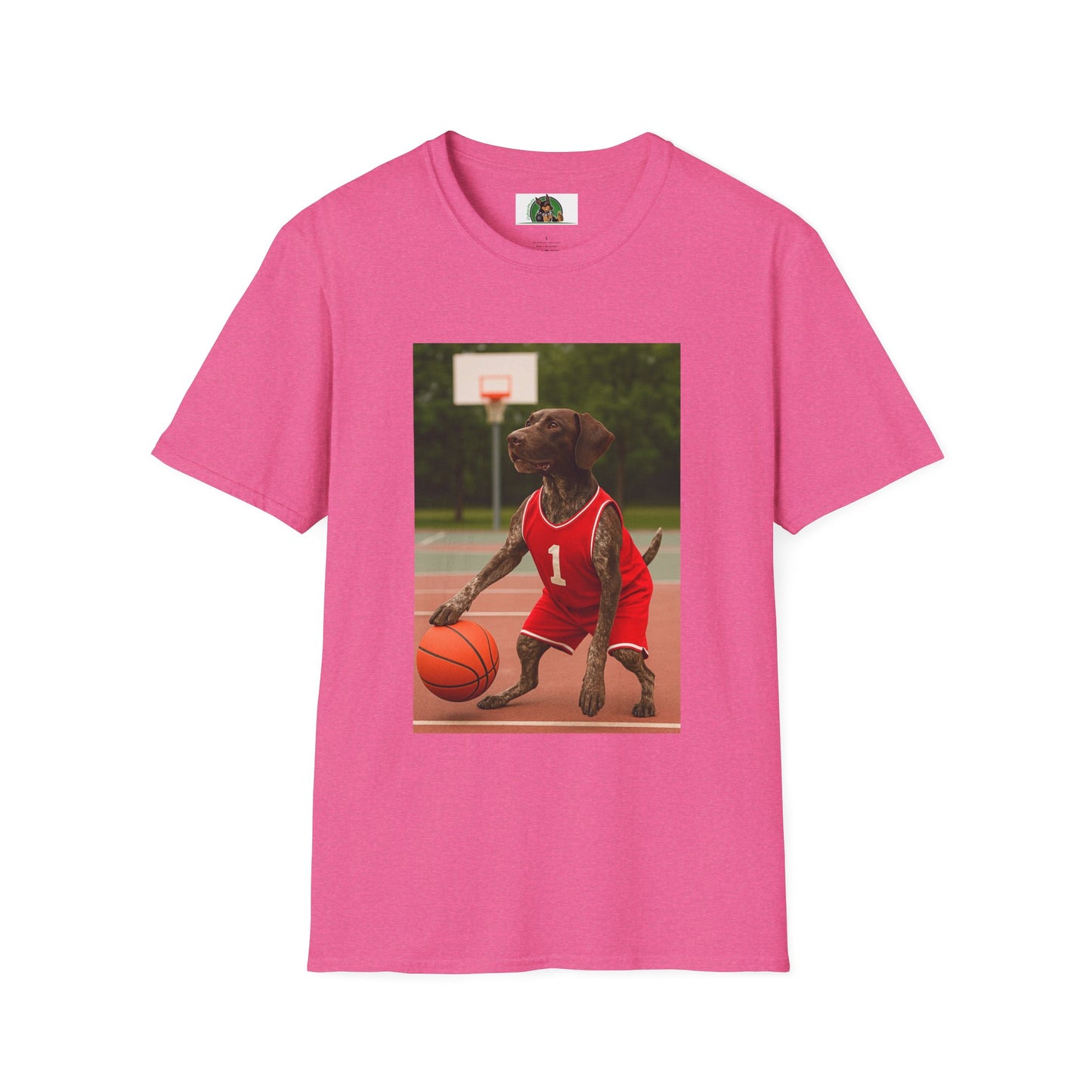 Basketball Sports German Shorthair T-Shirt T-Shirt Printify Heather Heliconia S