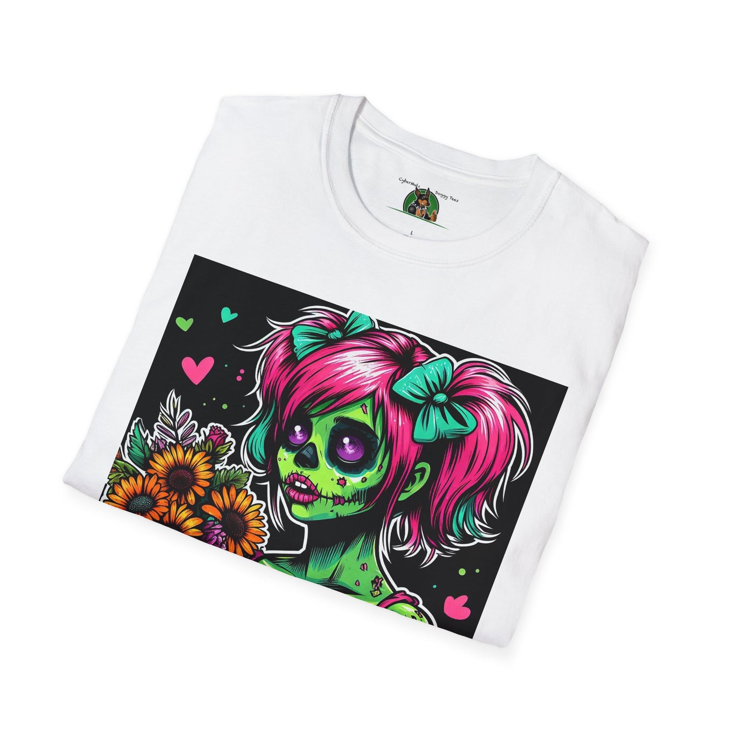 Zombie Pinup Girl with Flowers T-Shirt Printify   