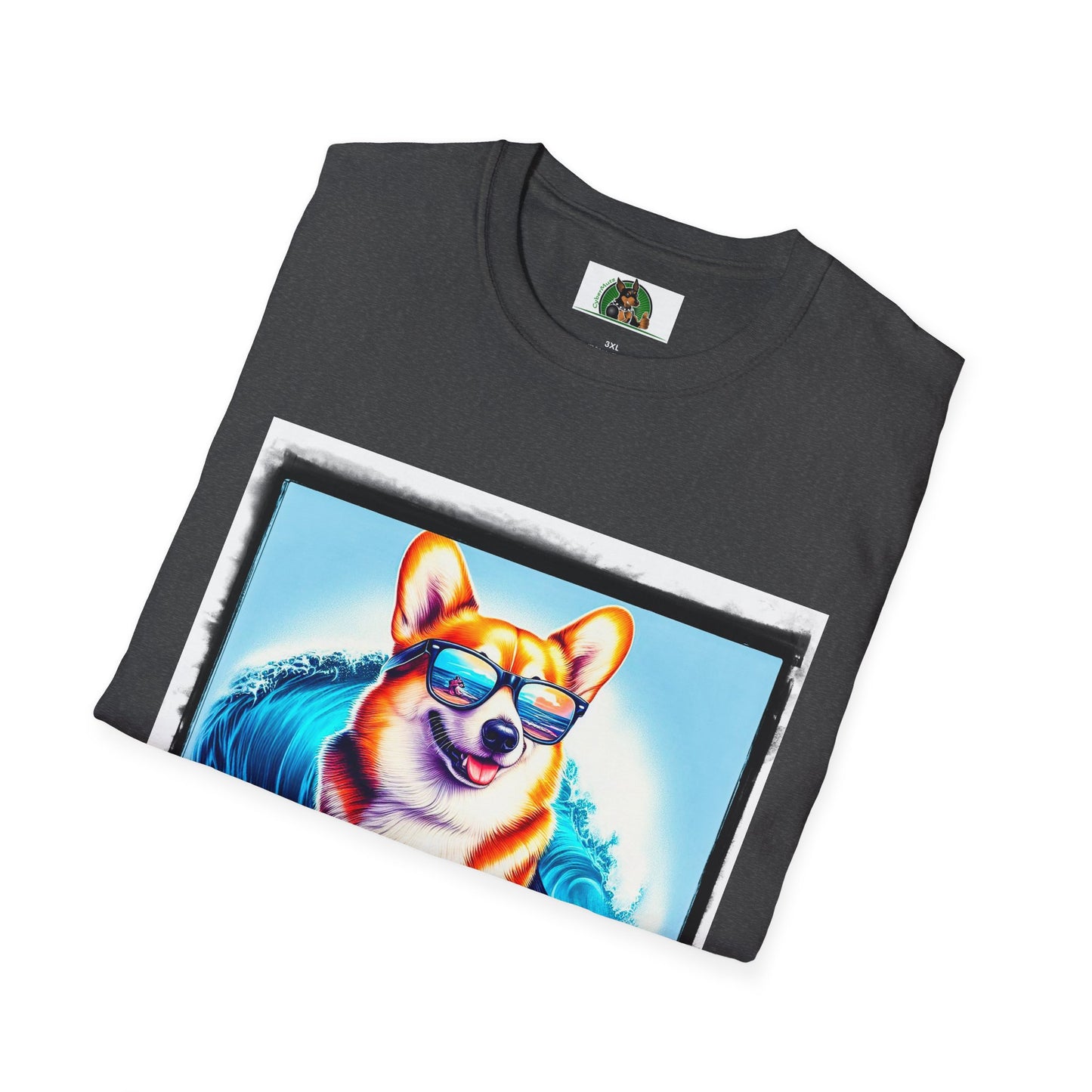 Pembroke Welsh Corgi surfing waves shirt T-Shirt Printify