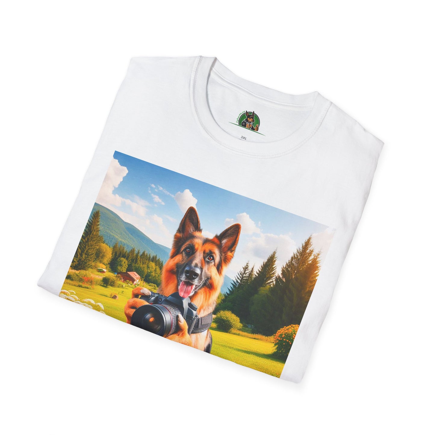 German Shepherd taking photos shirt T-Shirt Printify