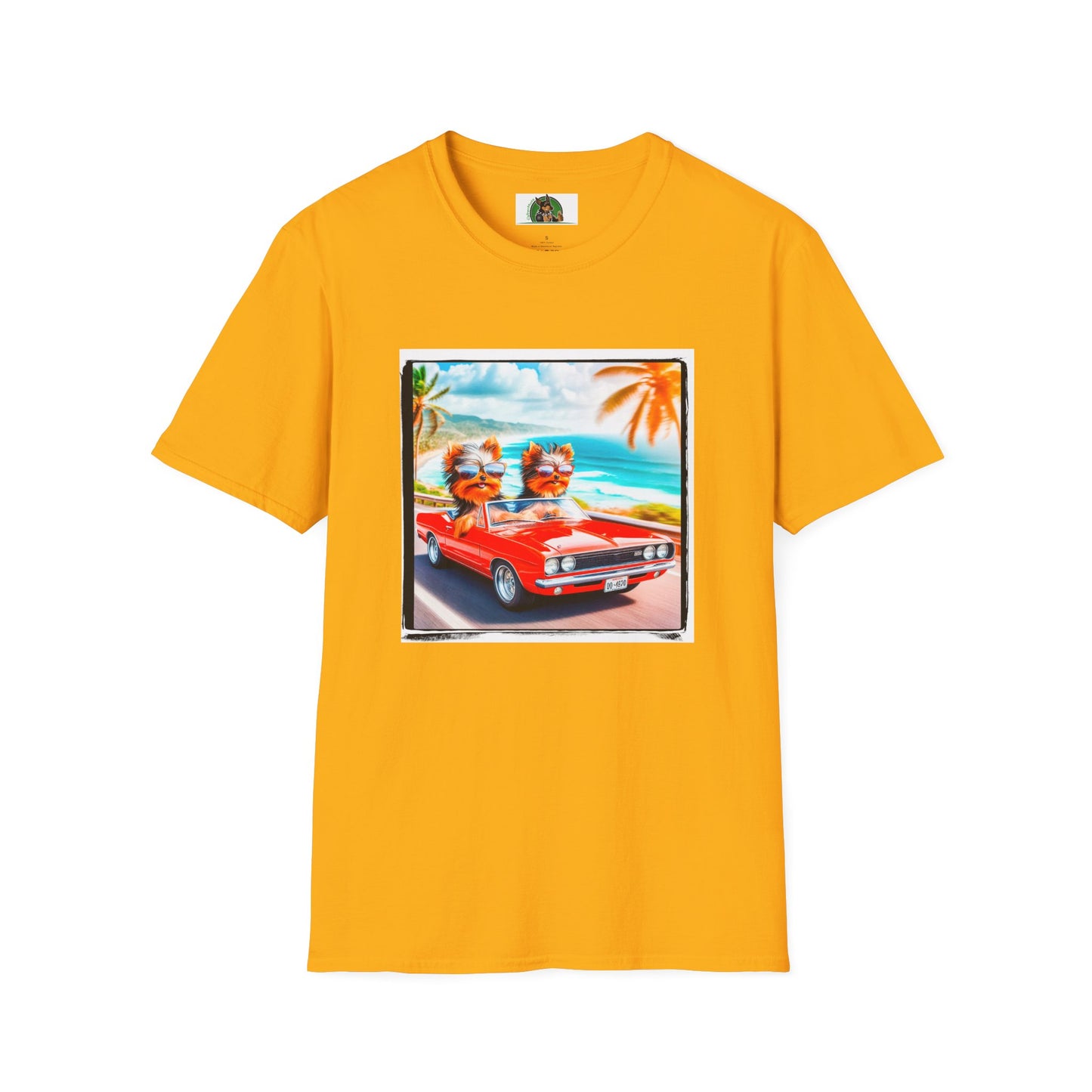 Yorkie beach cruising shirt T-Shirt Printify S Gold