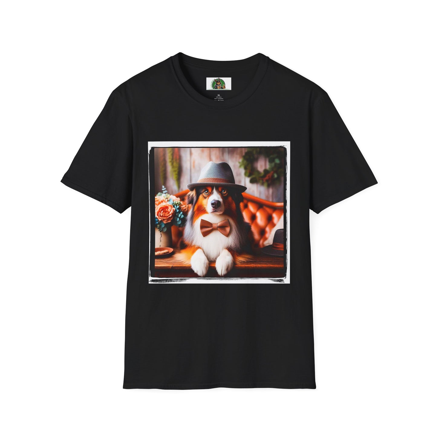 Australian Shepherd With Fedora Hat T-Shirt Printify XS Black