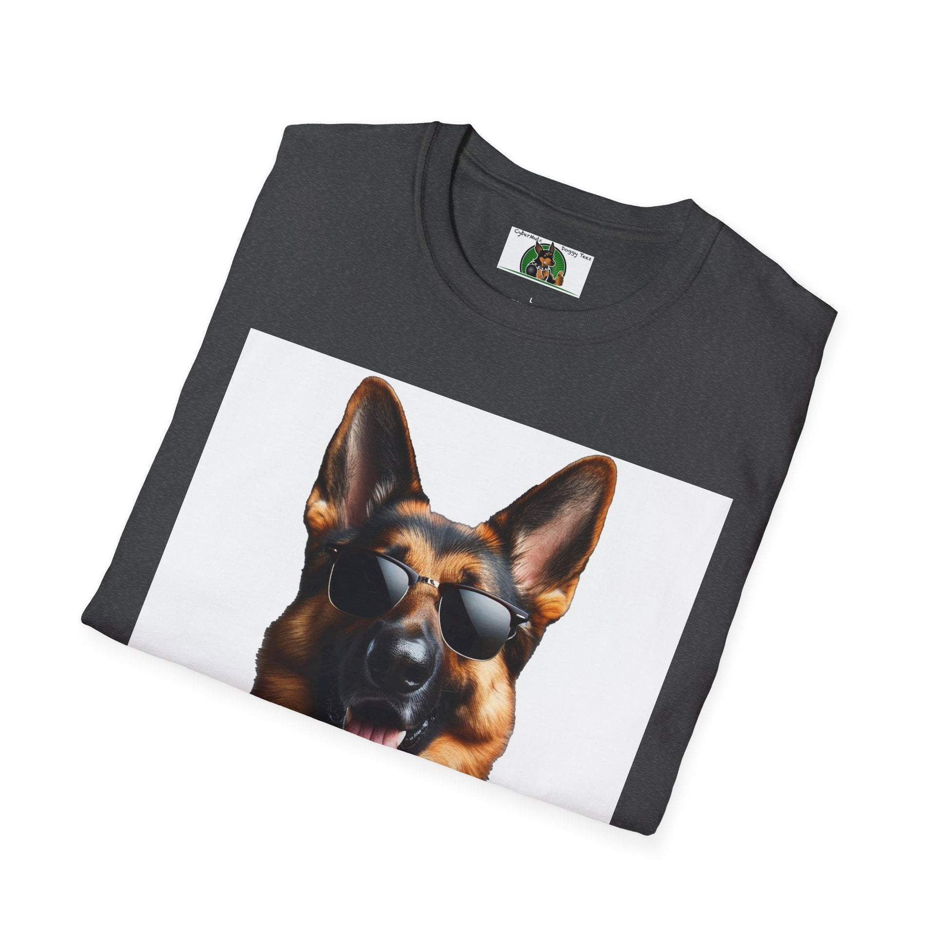 German Shepherd in Suit and Sunglasses Unisex Softstyle T-Shirt T-Shirt Printify