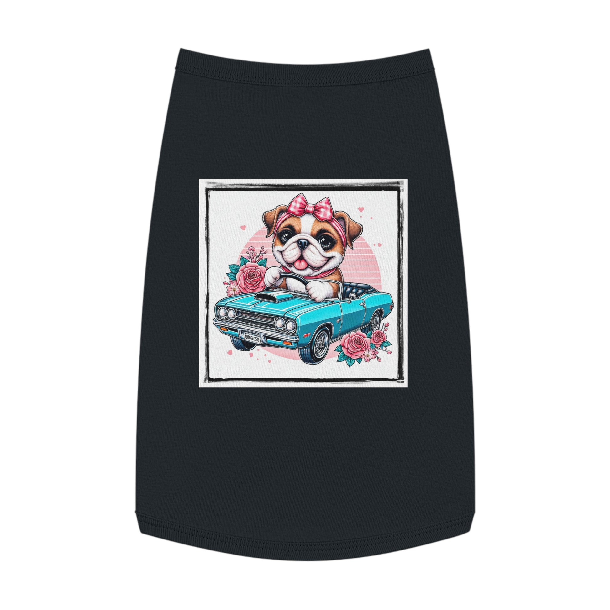 Wacky Pet Tank Top Bulldog tiny blue car t shirt Pets Printify