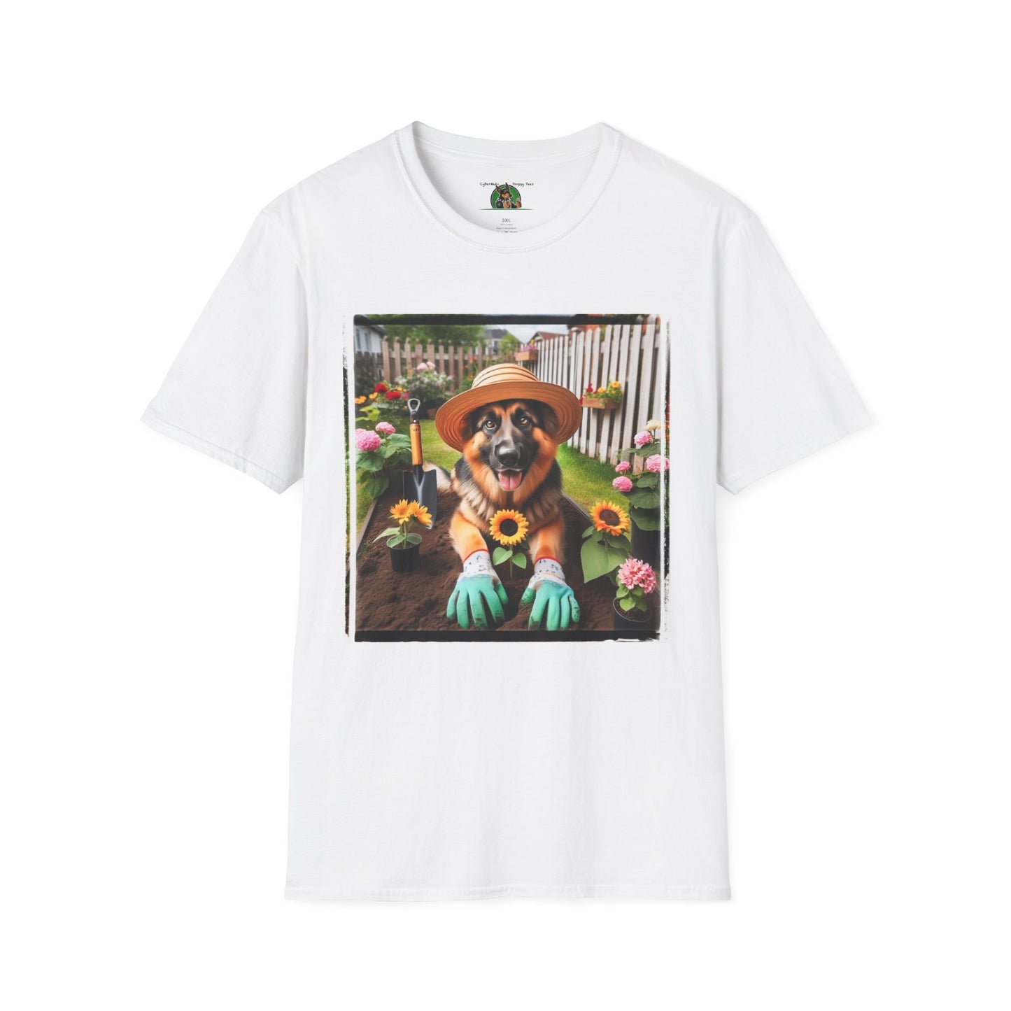 German Shepherd Dog Gardener Unisex Softstyle T-Shirt T-Shirt Printify S White