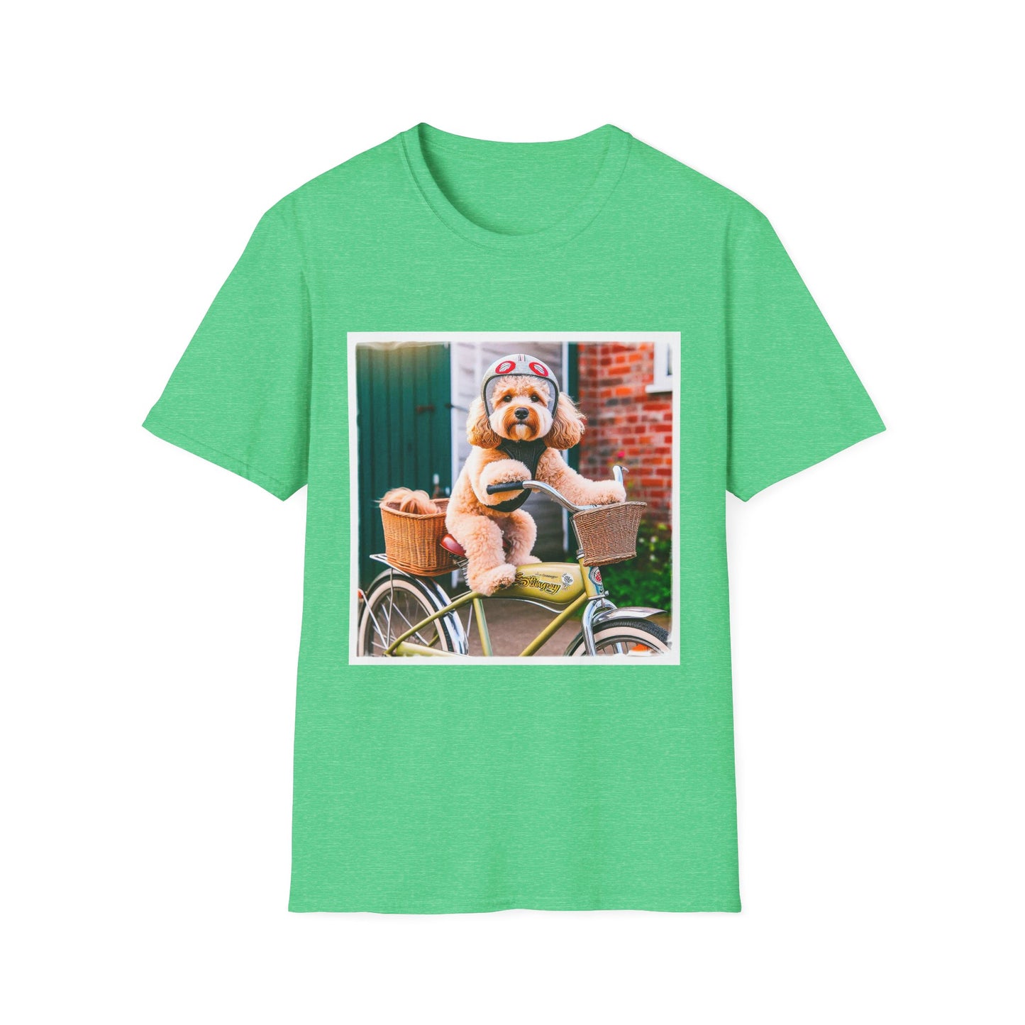 CockerPoo bike sitting t shirt T-Shirt Printify S Heather Irish Green