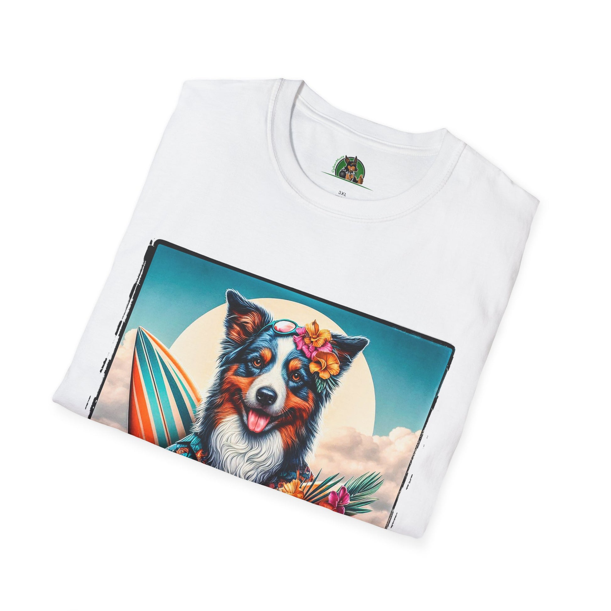 Australian Shepherd Floral Beach Surfer T-Shirt Printify