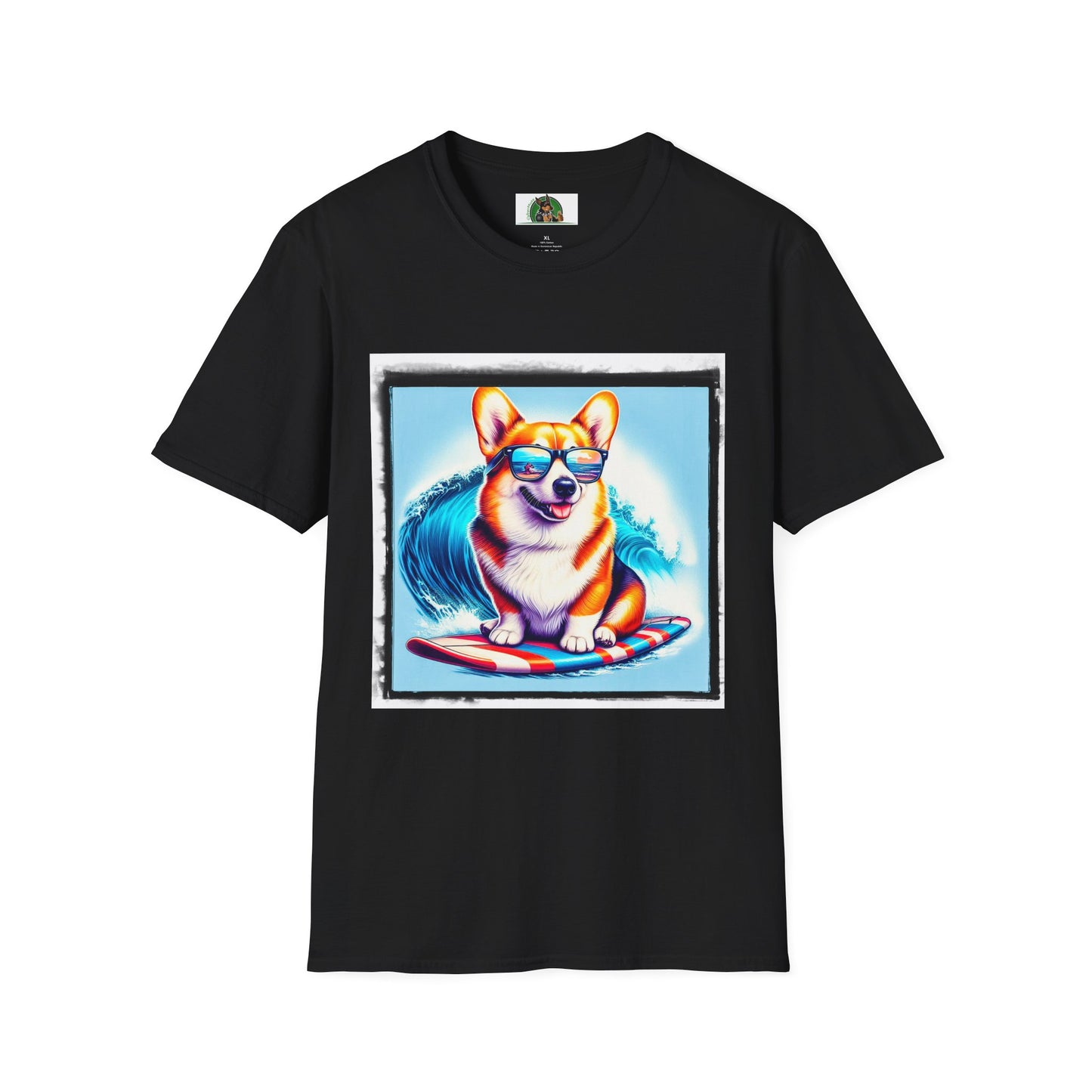 Pembroke Welsh Corgi surfing waves shirt T-Shirt Printify XS Black