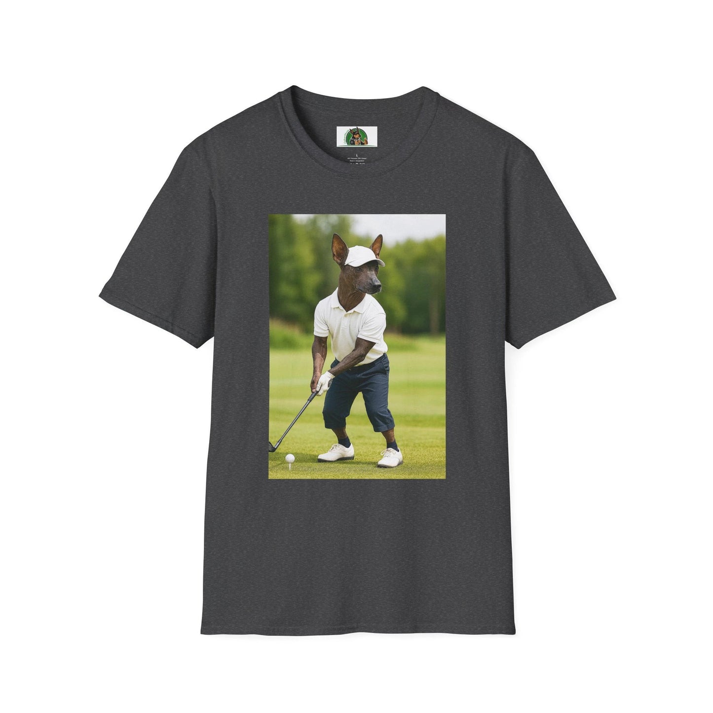 Mexican Hairless Dog Golf Tee — Dog Lover Sports T-Shirt T-Shirt Printify Dark Heather S