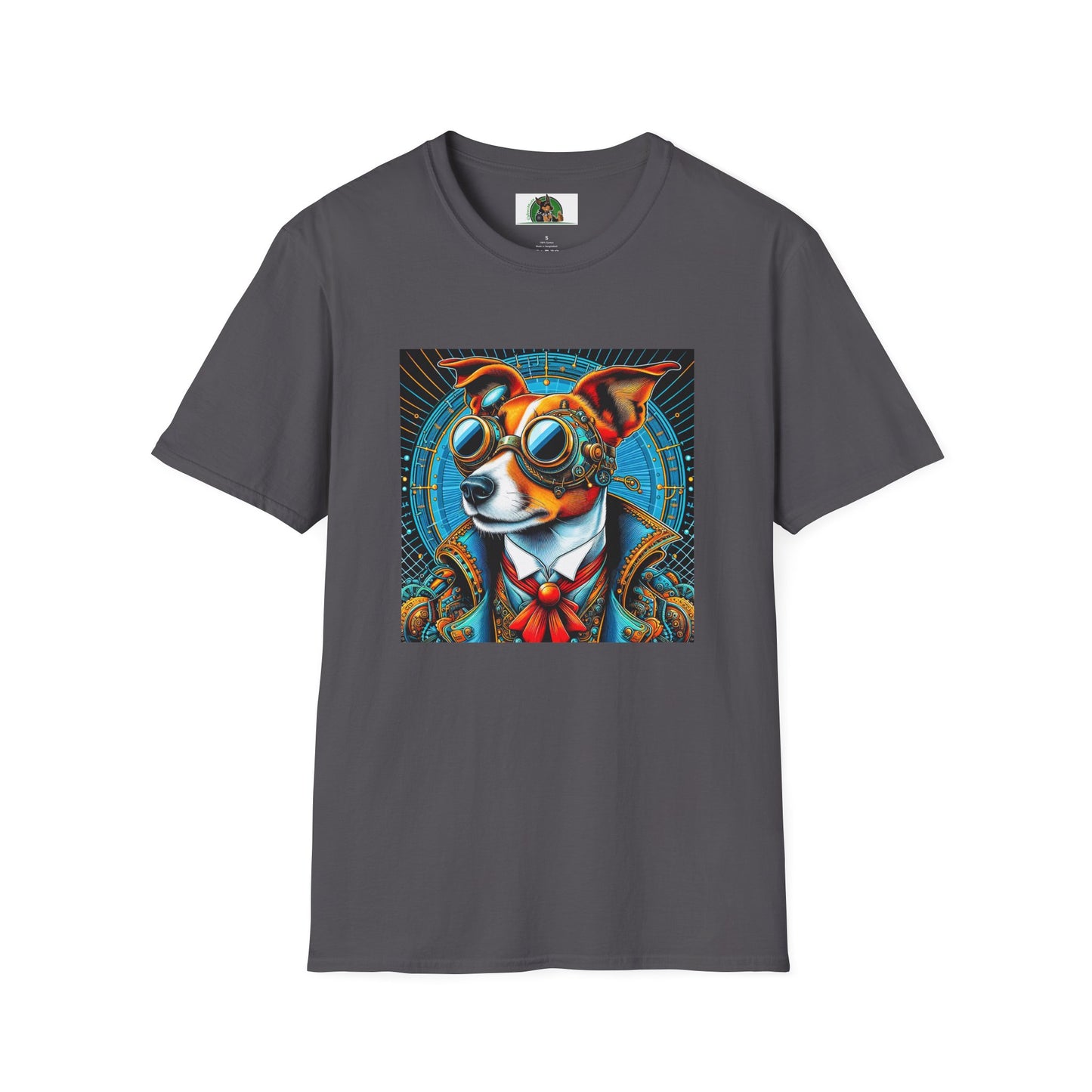 Jack Russell Blue Steampunk Dog T-Shirt Printify S Charcoal