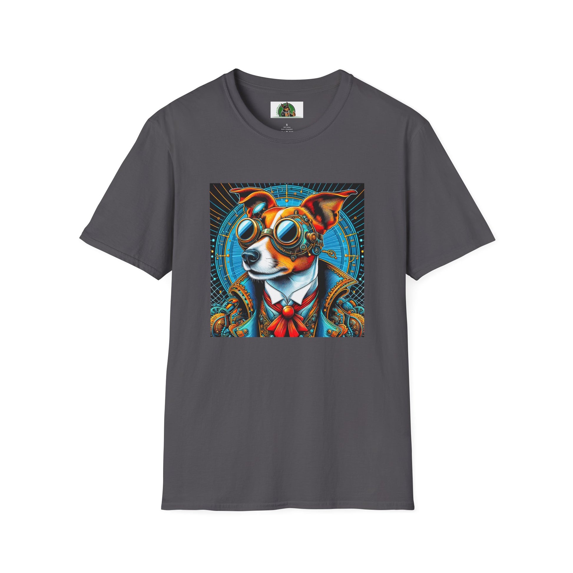 Jack Russell Blue Steampunk Dog T-Shirt Printify S Charcoal