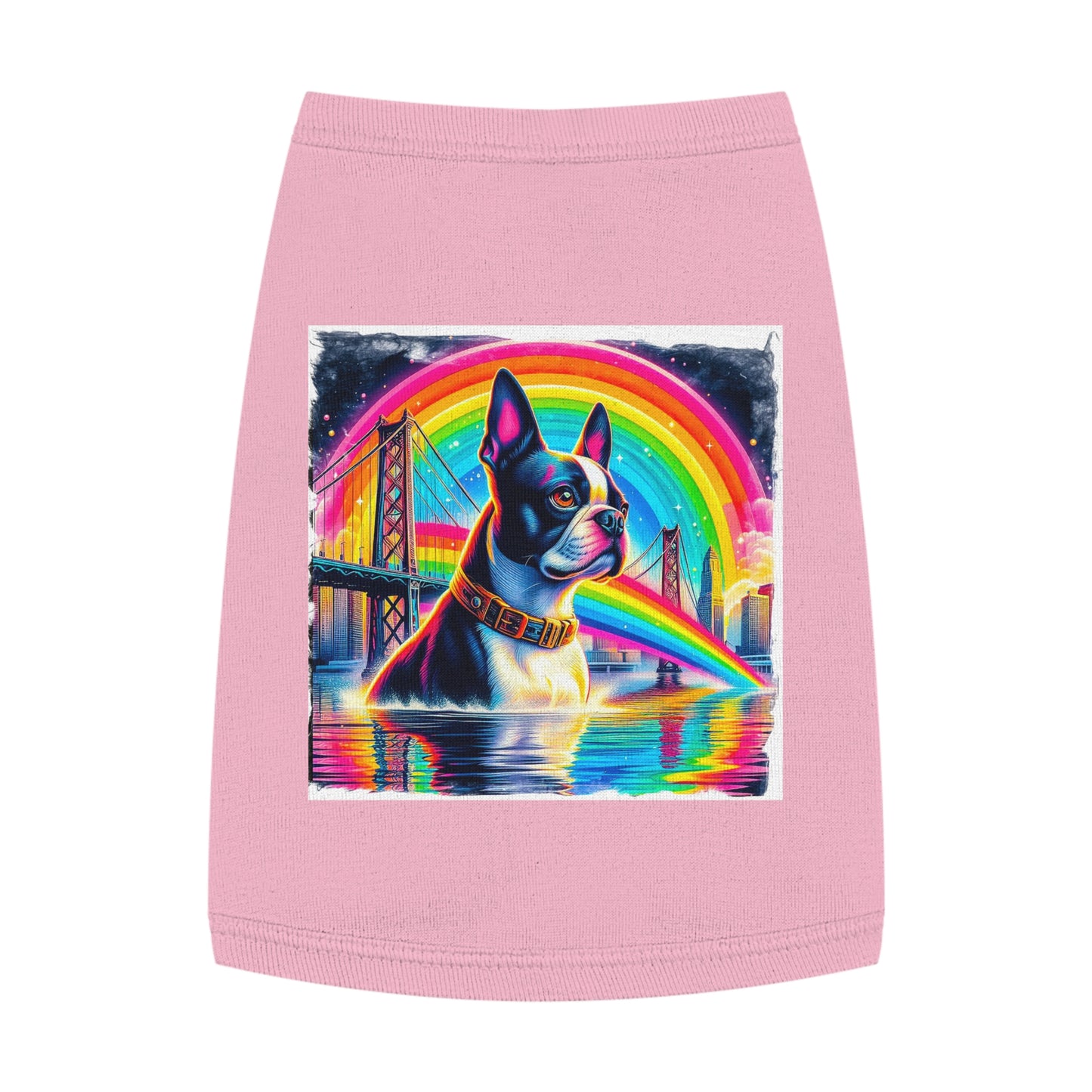 Pet Tank Top Boston Terrier Rainbow Bridge Dog In Water Pets Printify M Pink 