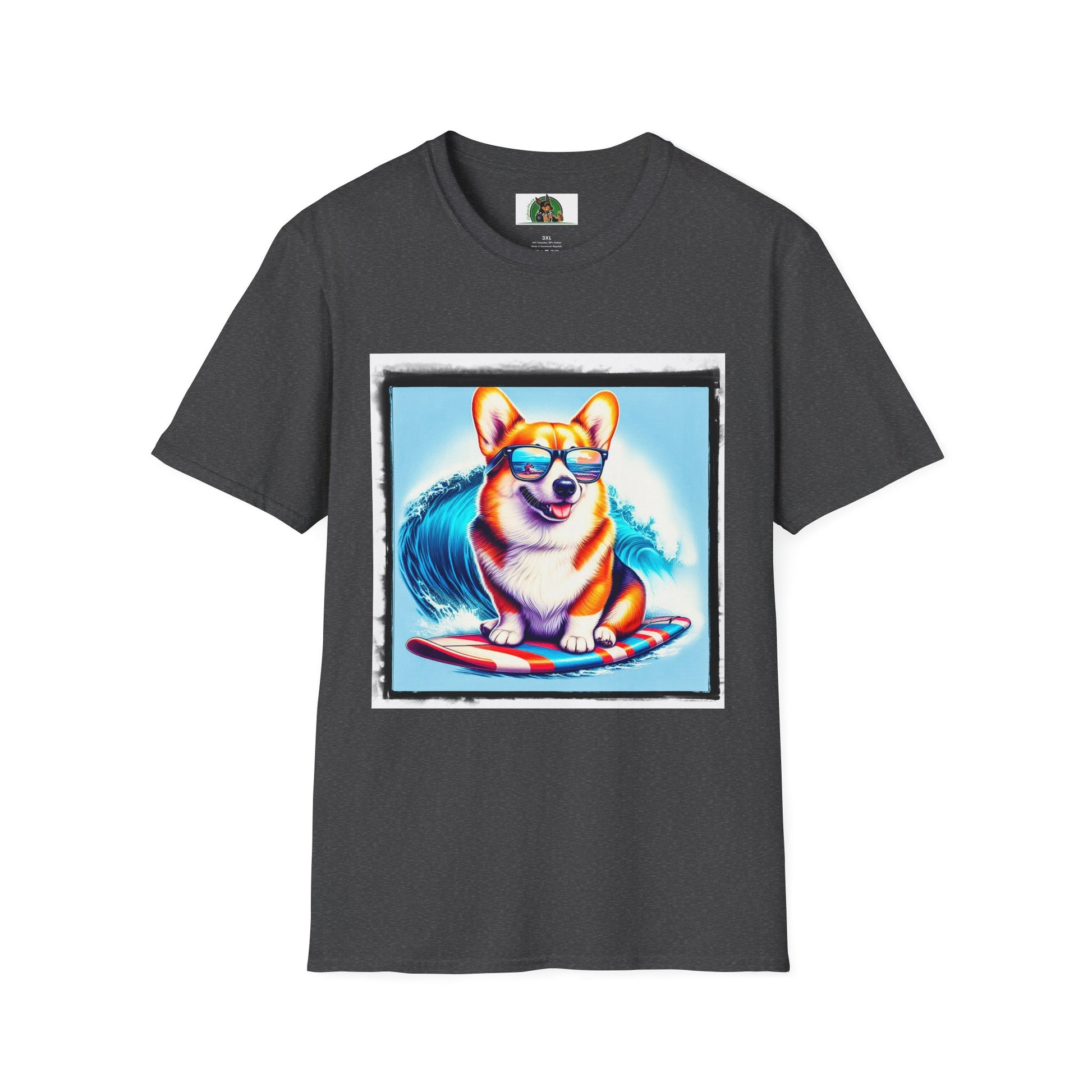 Pembroke Welsh Corgi surfing waves shirt T-Shirt Printify XS Dark Heather