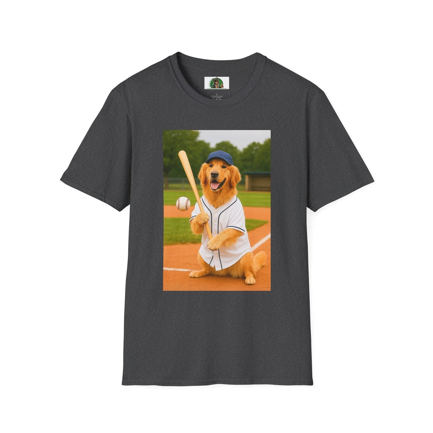 Golden Retriever Baseball T-Shirt — Sports Dog Playing Baseball Shirt T-Shirt Printify Dark Heather S