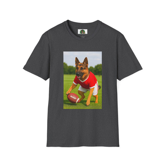 Sports German Shepherd Playing Football Unisex T-Shirt T-Shirt Printify Dark Heather XS