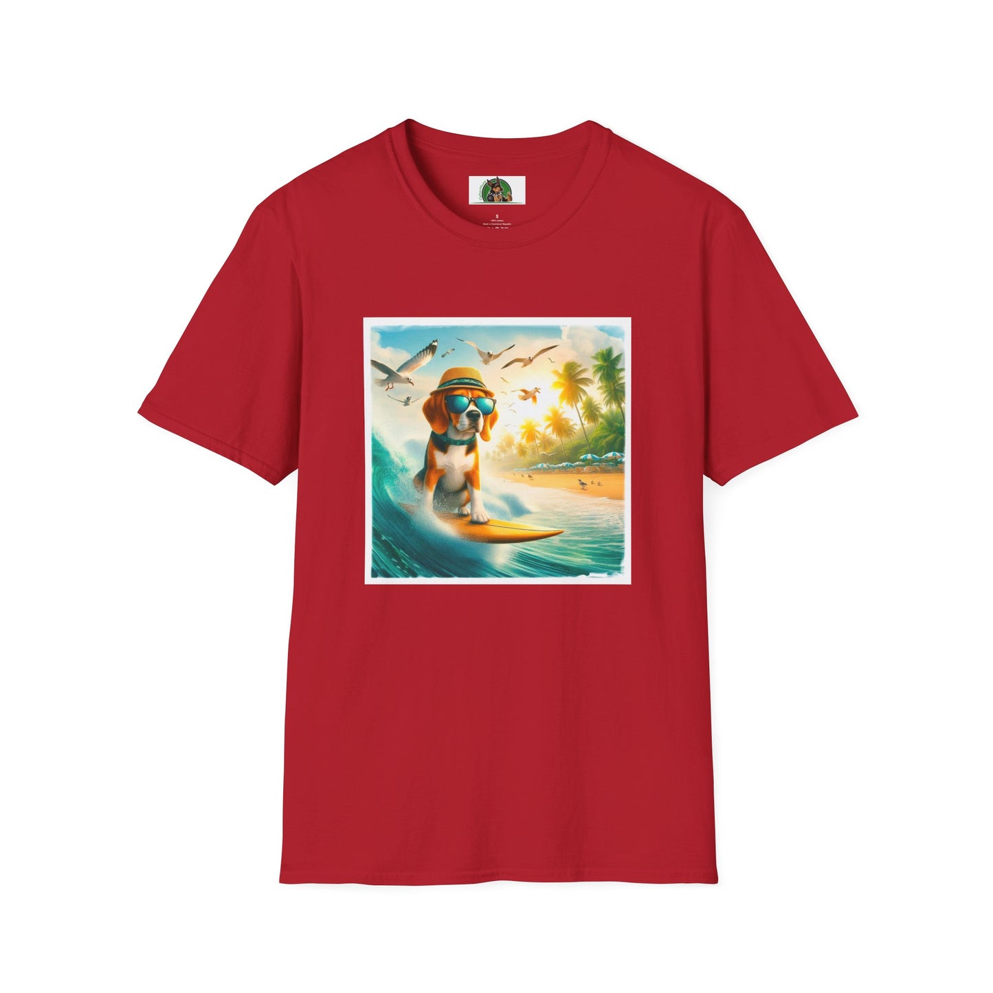 Beagle Surfing Wearing Hat And Shades T-Shirt Printify S Cherry Red 