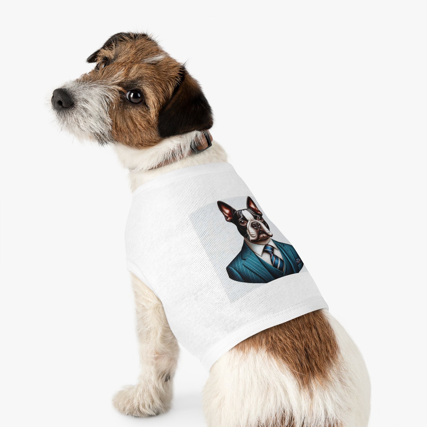 Pet Tank Top Boston Terrier Wearing Blue Suit and Tie Pets Printify   