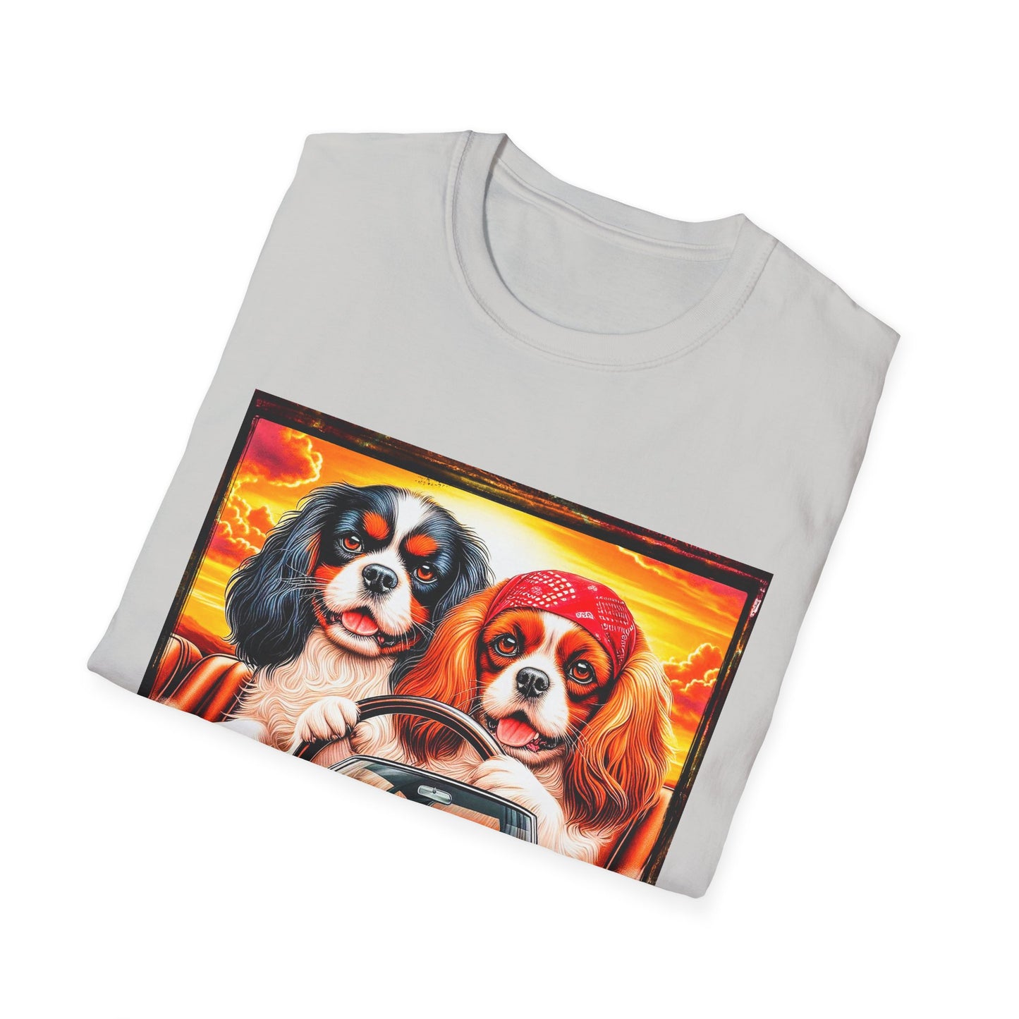 Cavalier King Charles Spaniel Hippie Couple Dogs In Car TShirt