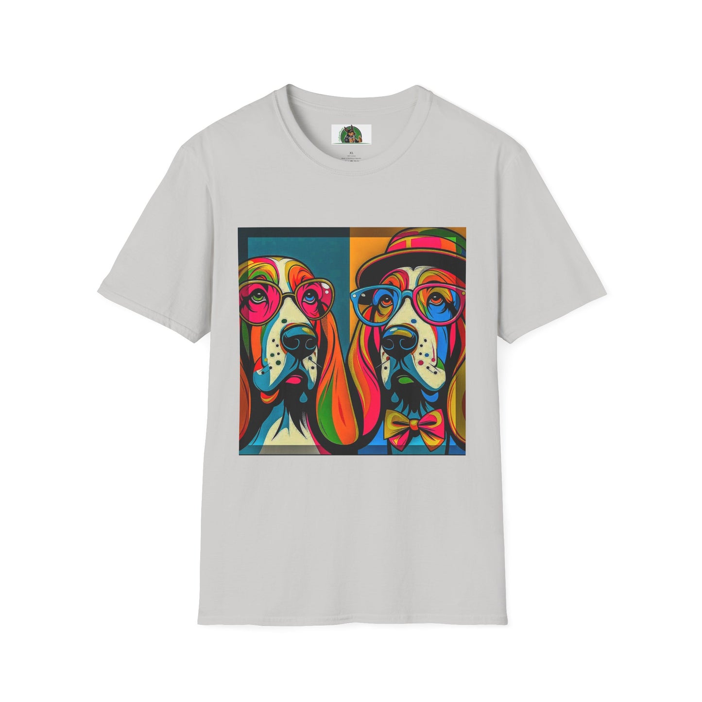 Basset Hound Couple Pop Art Pic T-Shirt Printify S Ice Grey 