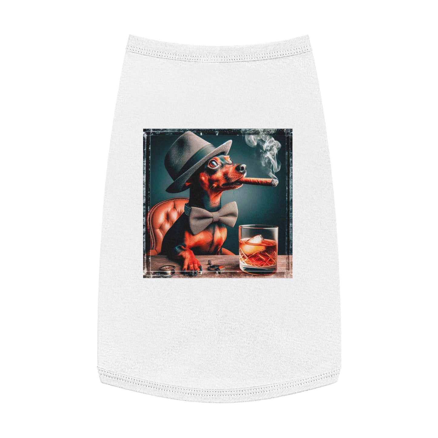 Min Pin Tank Tops cigar and drink Pets Printify L White