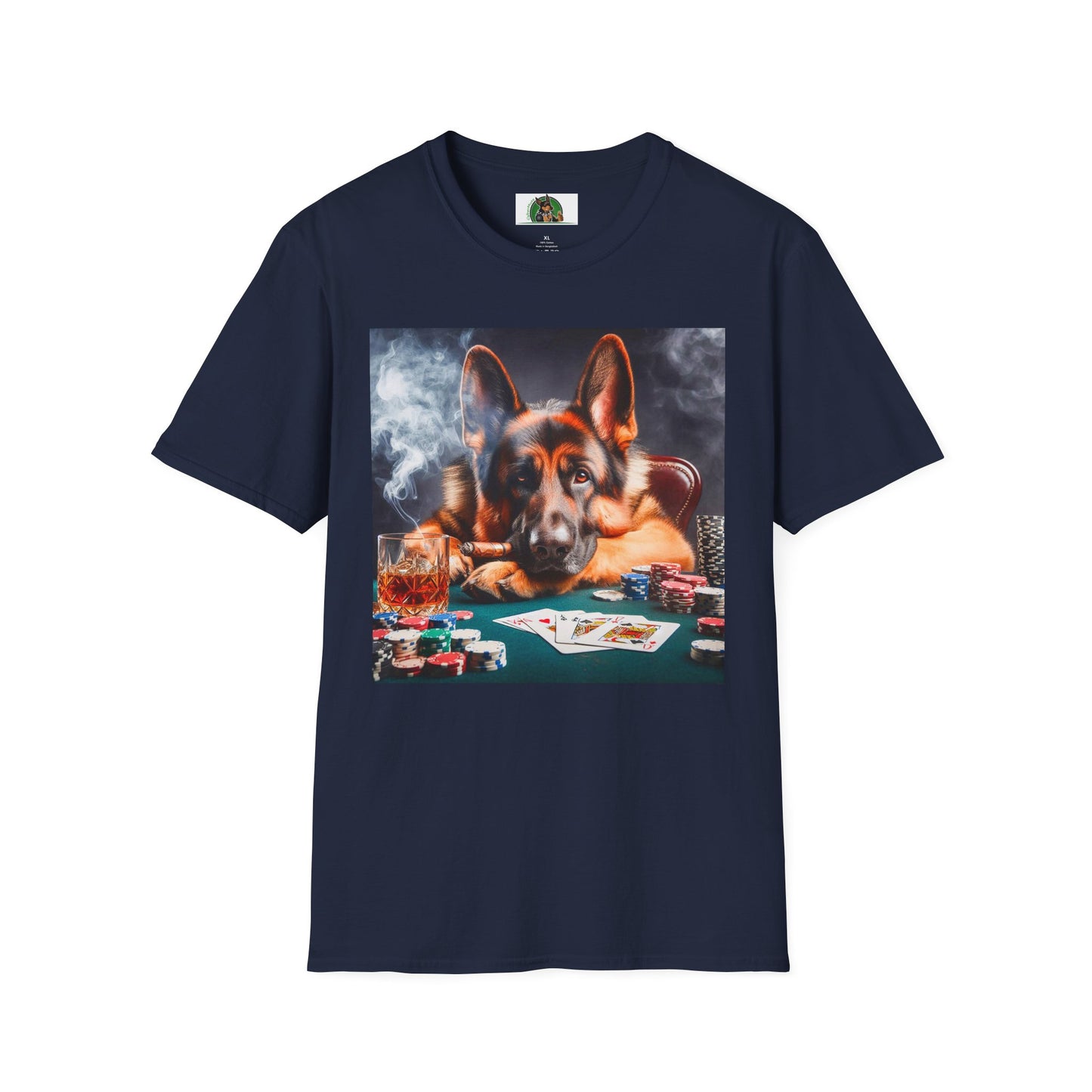 German Shepherd gambling puppy T-Shirt Printify Navy S