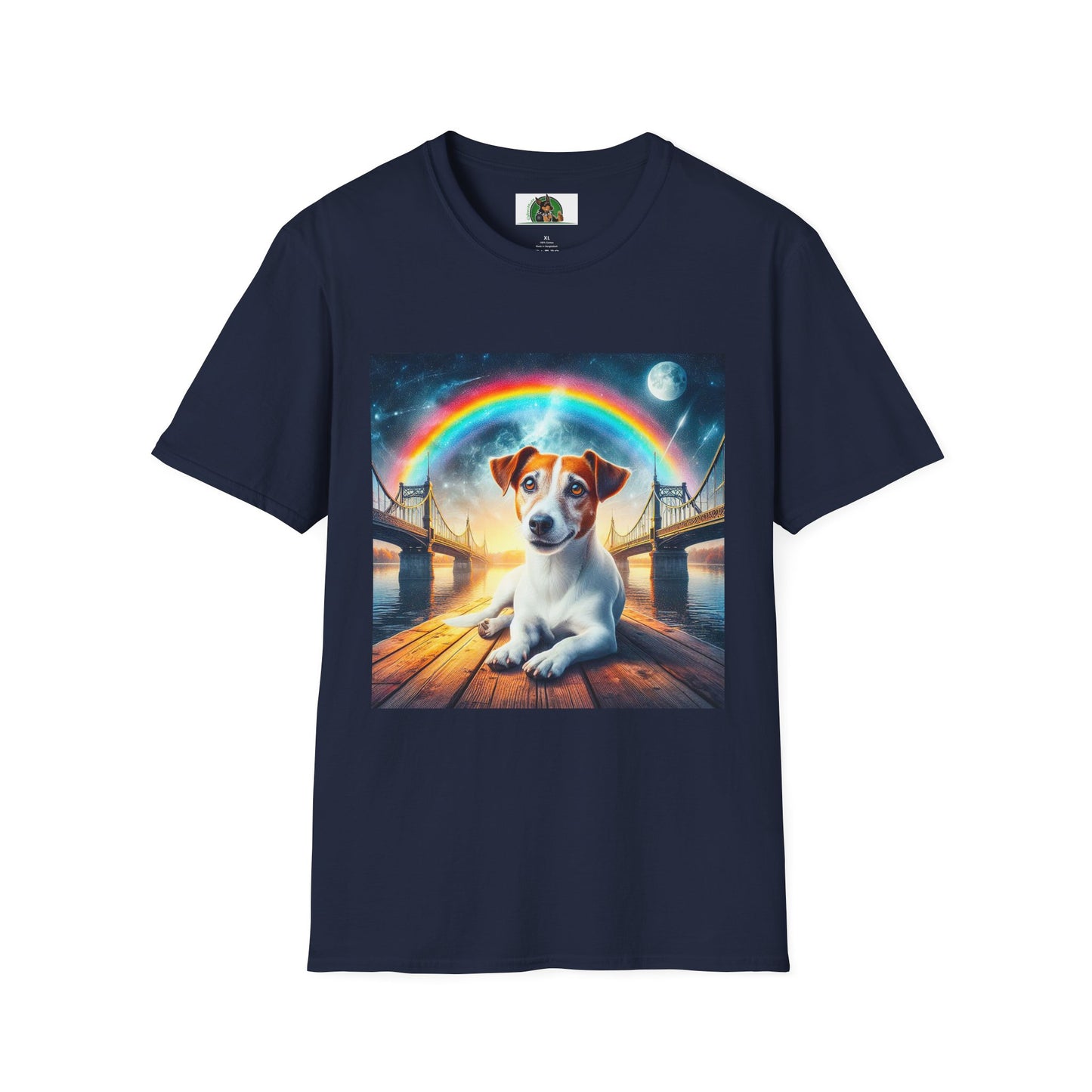 Jack Russell Moonlit Rainbow Bridge T-Shirt Printify S Navy
