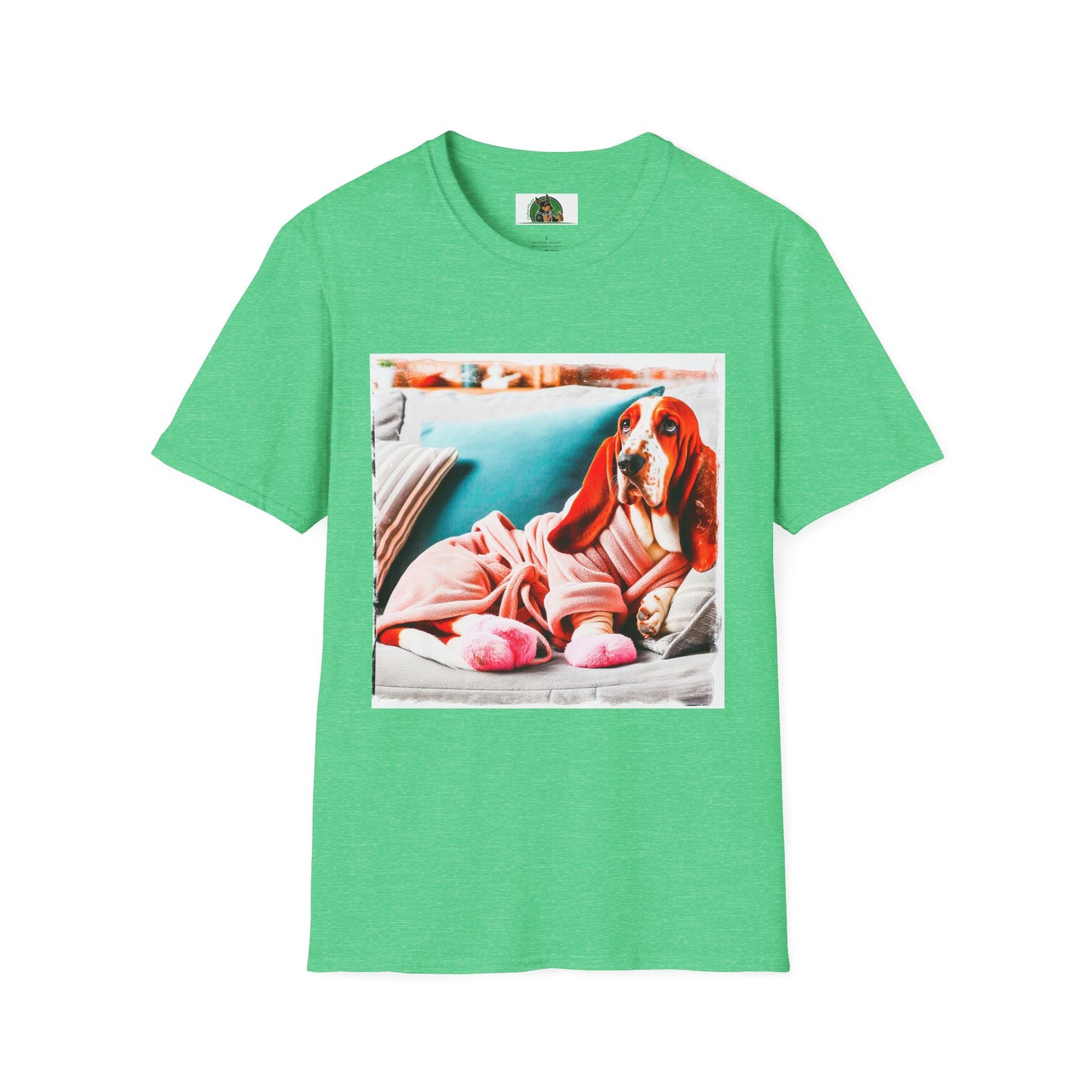 Wacky Basset Hound In Bath Robe and Slippers T-Shirt Printify S Heather Irish Green