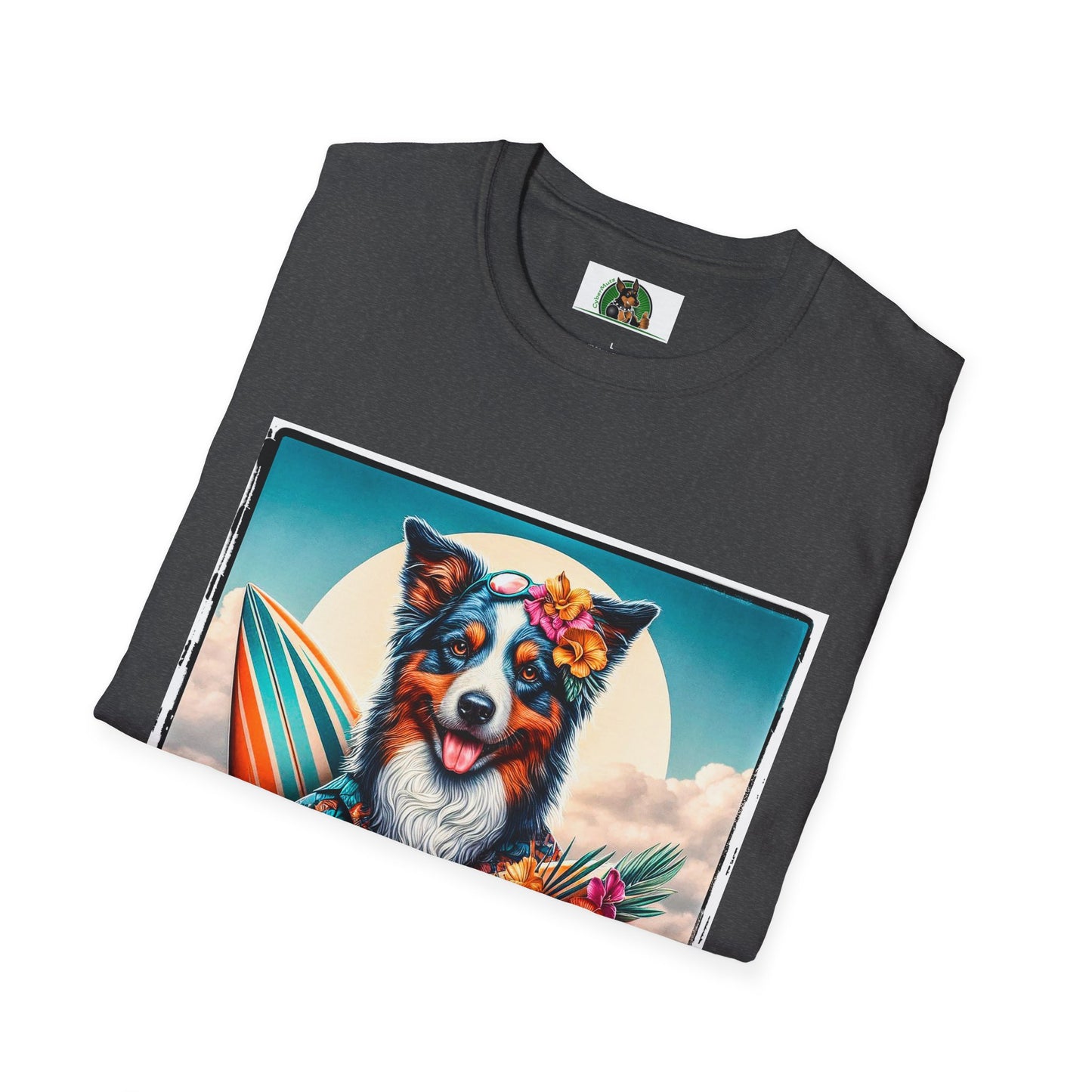 Australian Shepherd Floral Beach Surfer T-Shirt Printify