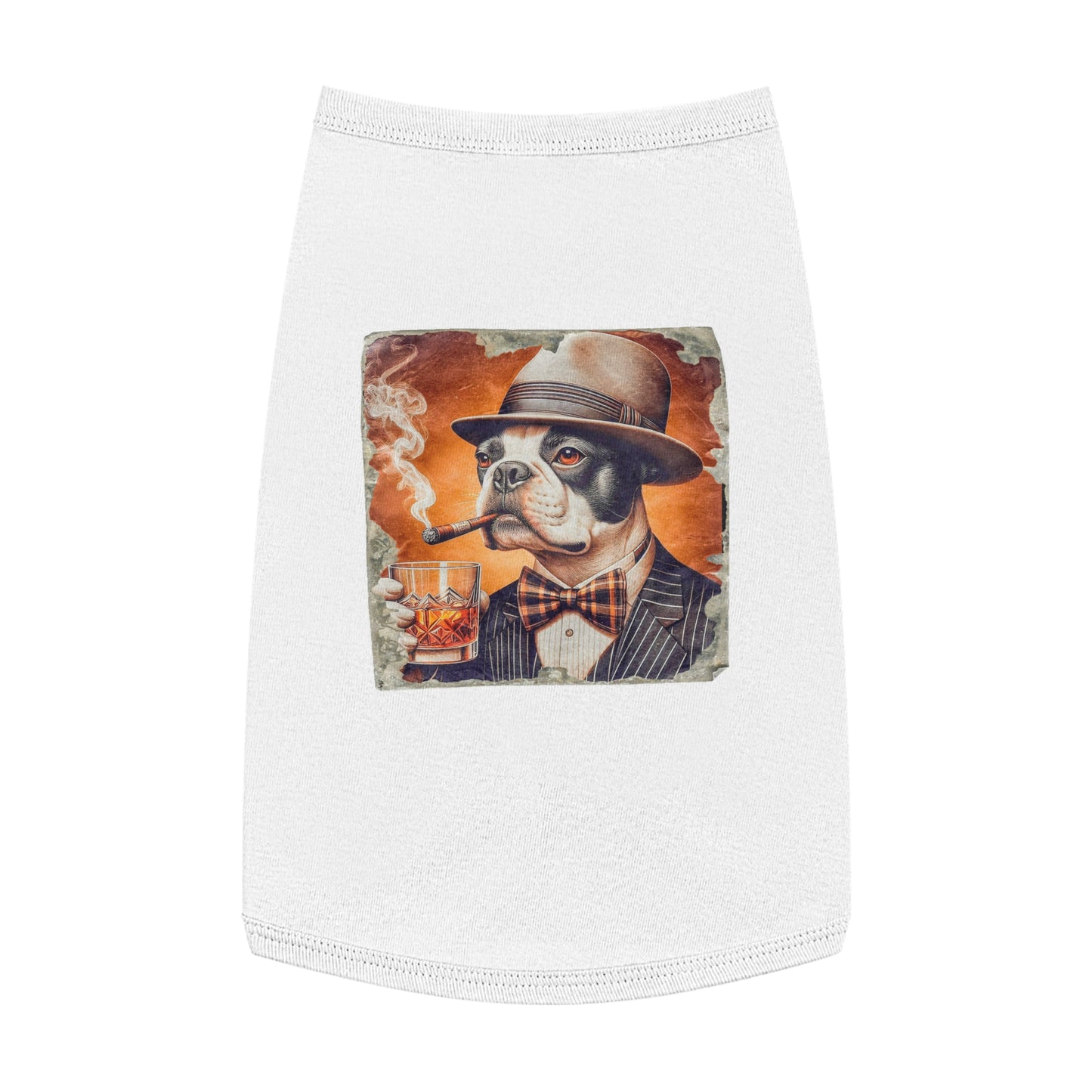 Pet Tank Top Boston Terrier Smoking Cigar Pets Printify L White 