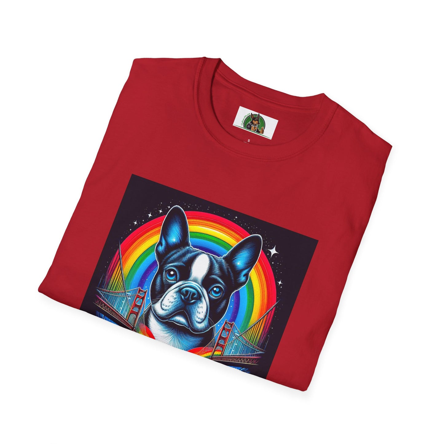 Boston Terrier Dog Overlooking Rainbow Bridge T-Shirt Printify   