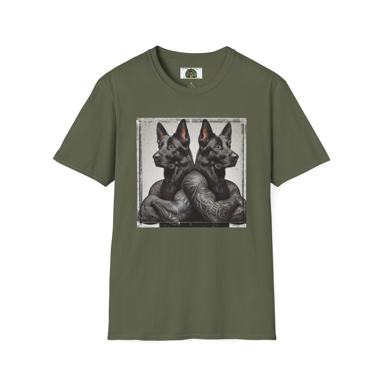 Muscle Twins Black German Shepherds Unisex Softstyle T-Shirt T-Shirt Printify S Military Green