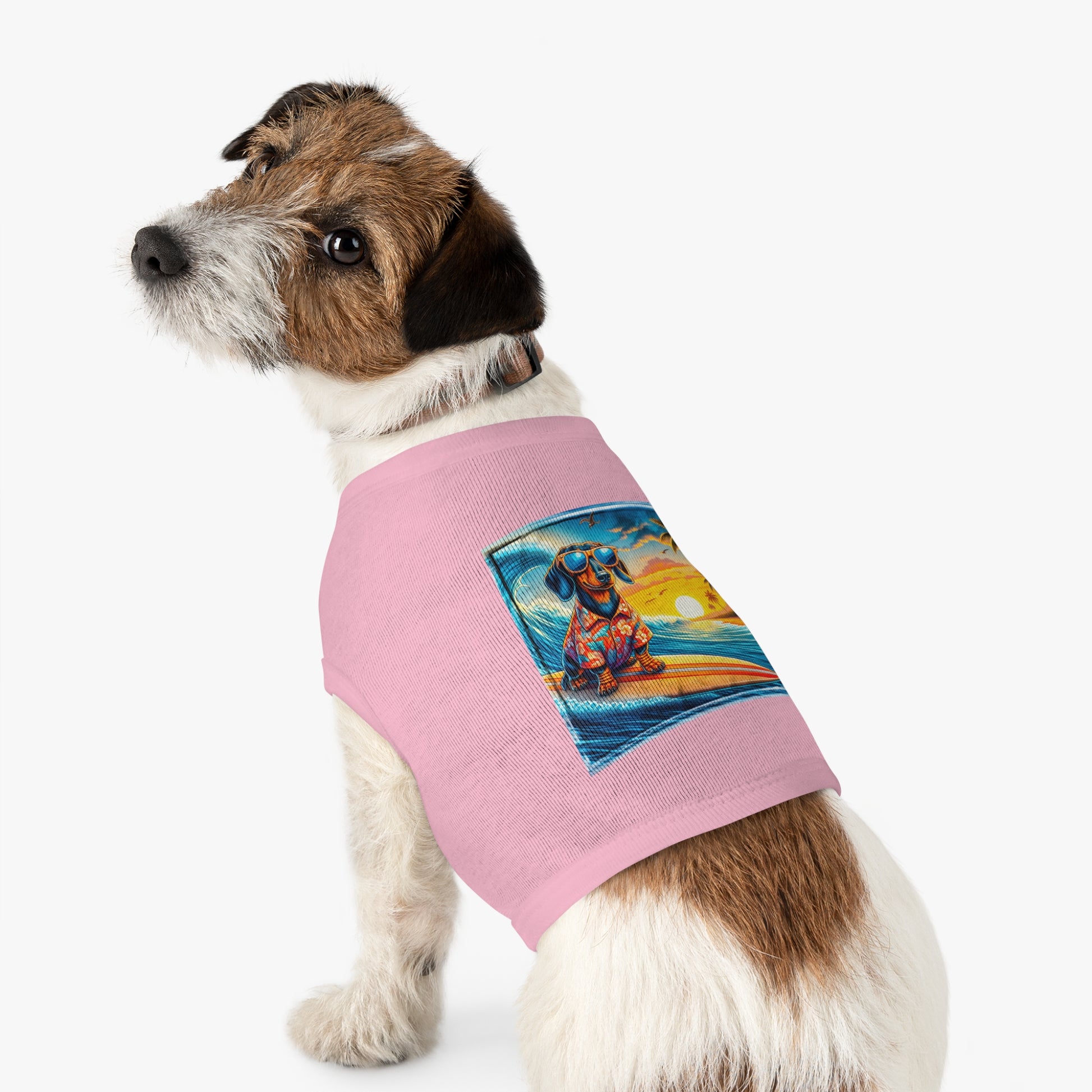 Pet Tank Top Dachshund Hawaiian surf t shirt Pets Printify