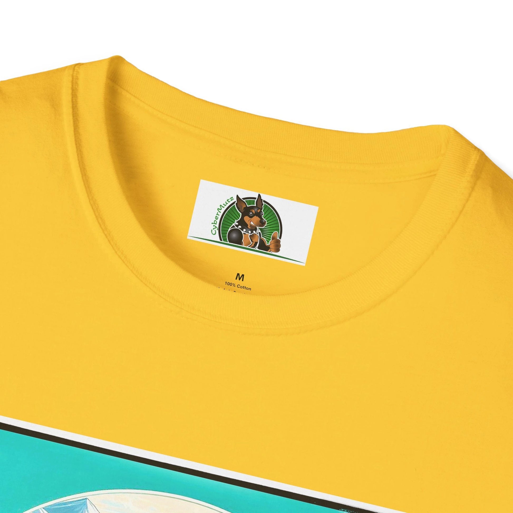 Australian Shepherd Unisex Tee With Floral Hat Surfer Dog Design For Ocean Lovers by Printify