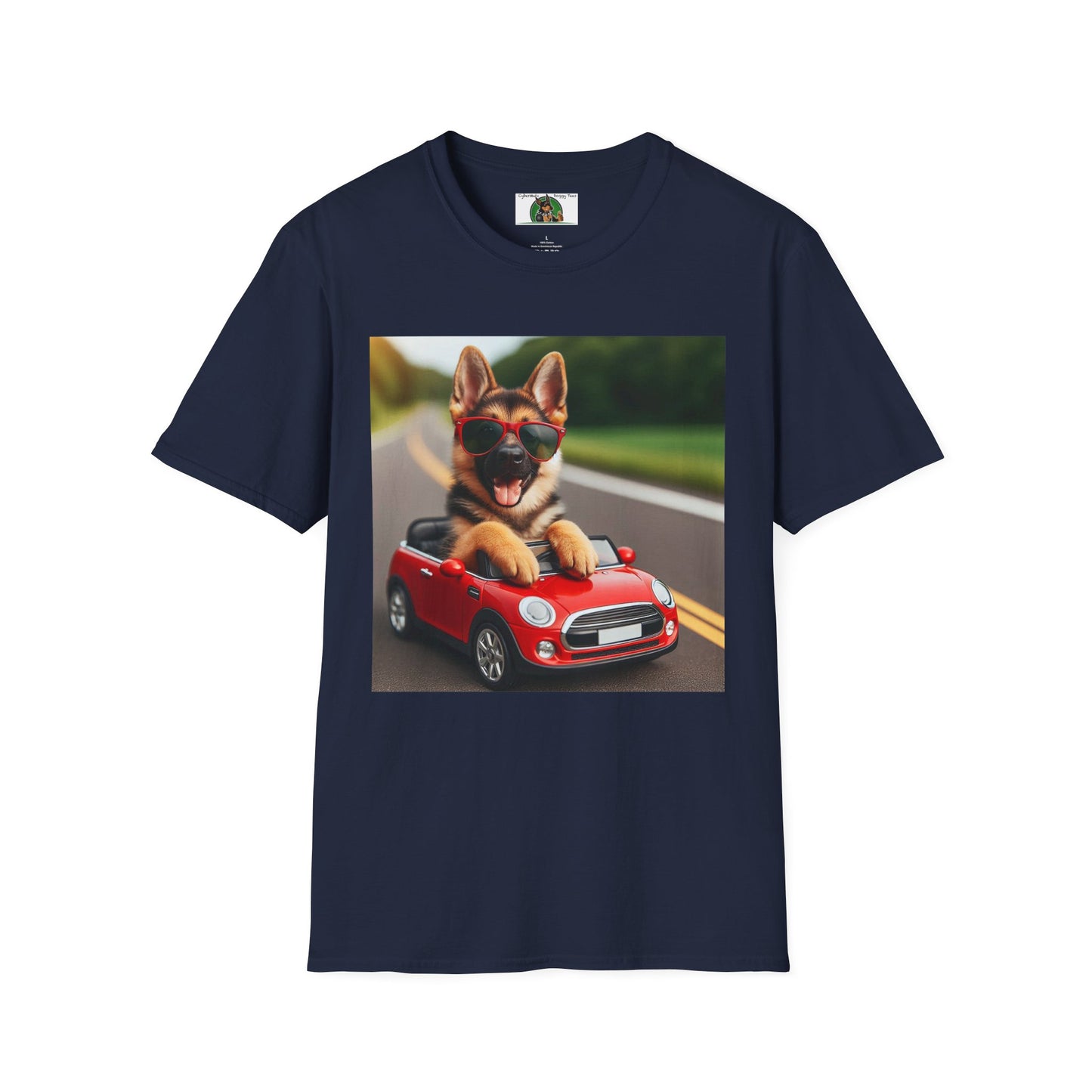 German Shepherd in a Wacky Little Car T-Shirt Printify Navy S 