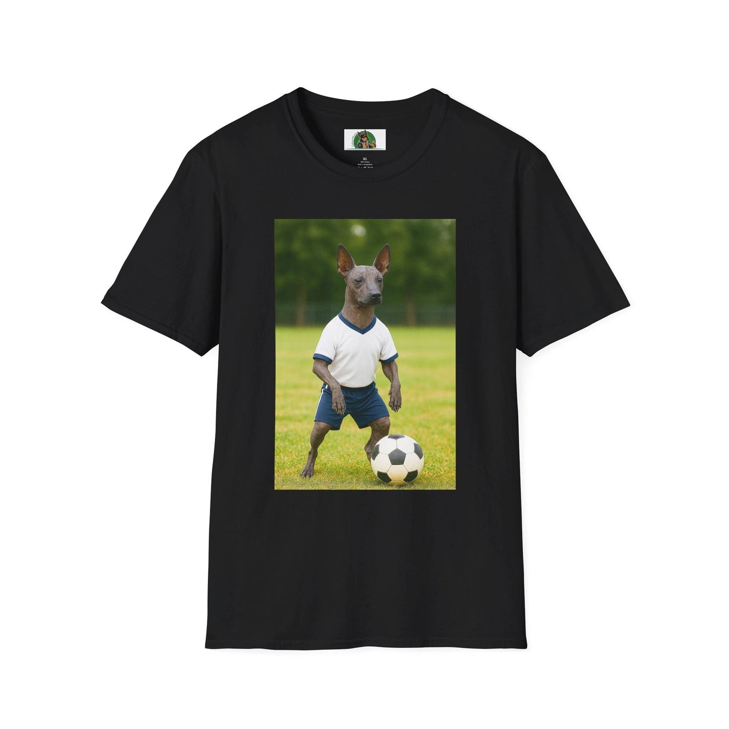 Mexican Hairless Dog Soccer T-Shirt — Dog Lover Sports Tee T-Shirt Printify Black S