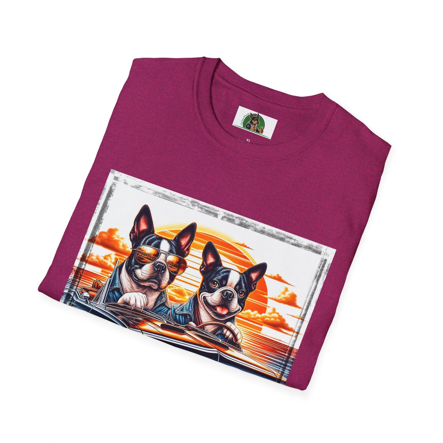 Wacky Boston Terrier Boy Dogs Driving Car T-Shirt Printify   