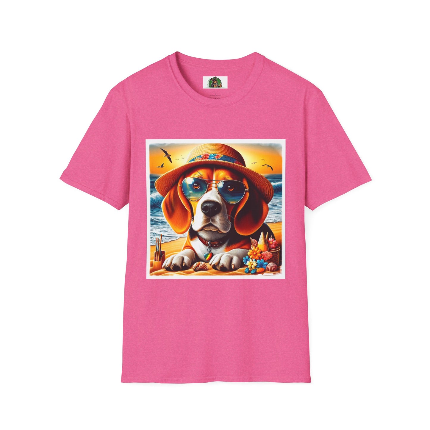 Beagle Wearing Sun Hat At The Beach T-Shirt Printify S Heather Heliconia 