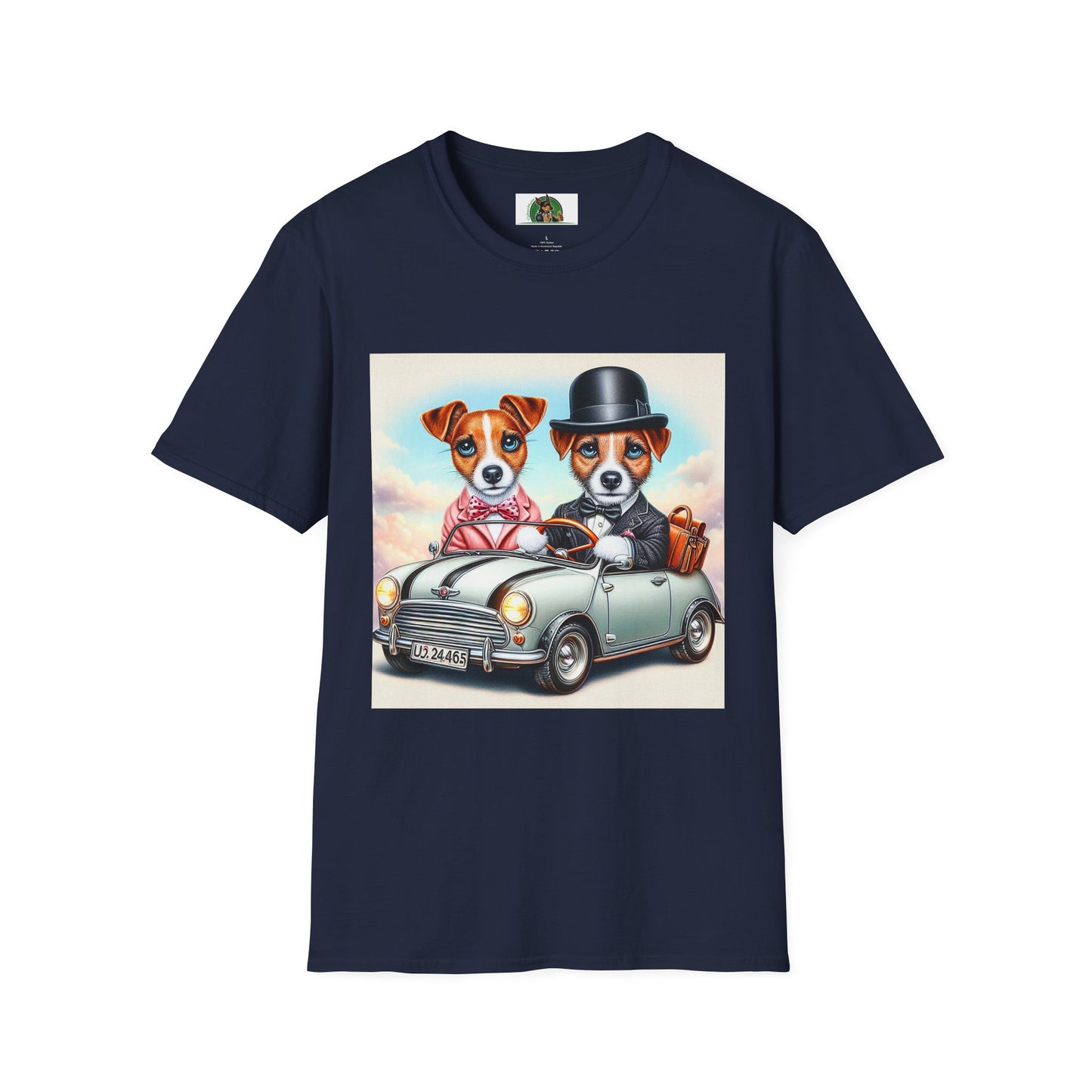 Wacky Jack Russell Top Hat Couple In Car T-Shirt Printify S Navy 