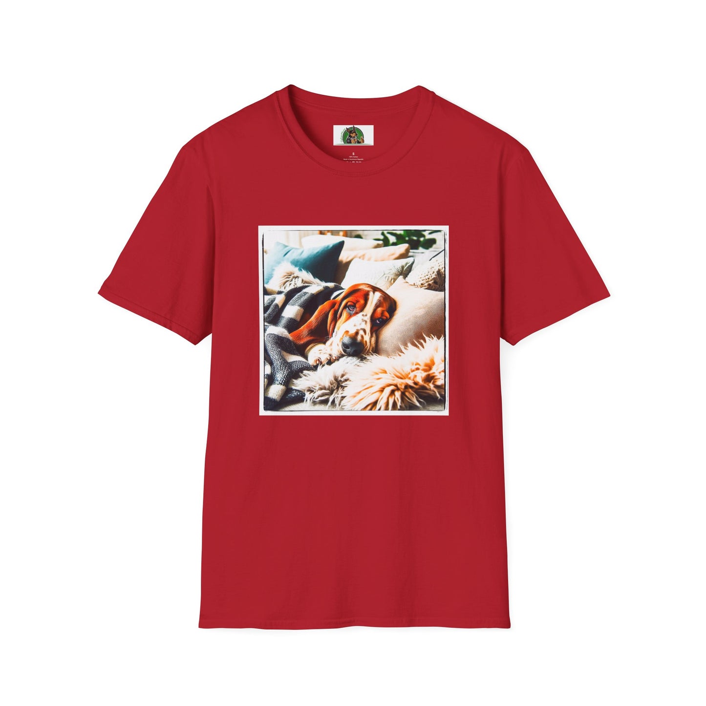 Basset Hound Sleeping In Comfy Blanket T-Shirt Printify S Cherry Red 