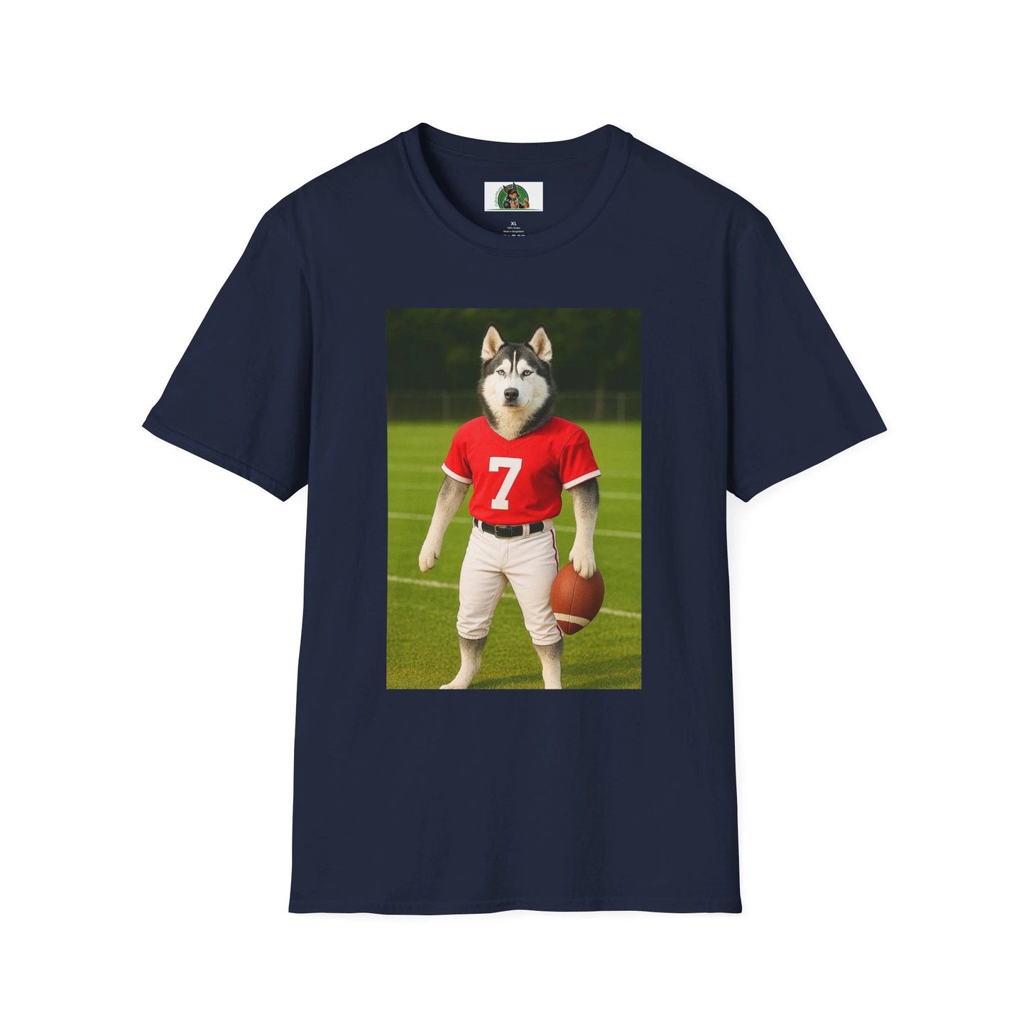 Husky Football T-Shirt — Sports Dog Tee T-Shirt Printify Navy S