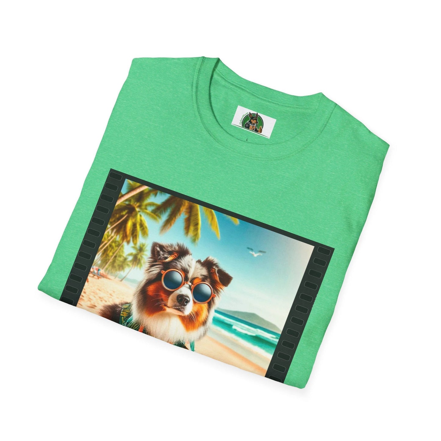Australian Shepherd Beach Frisbee Dog Graphic Tee Unisex Soft Style Shirt for Dog Lovers by Printify