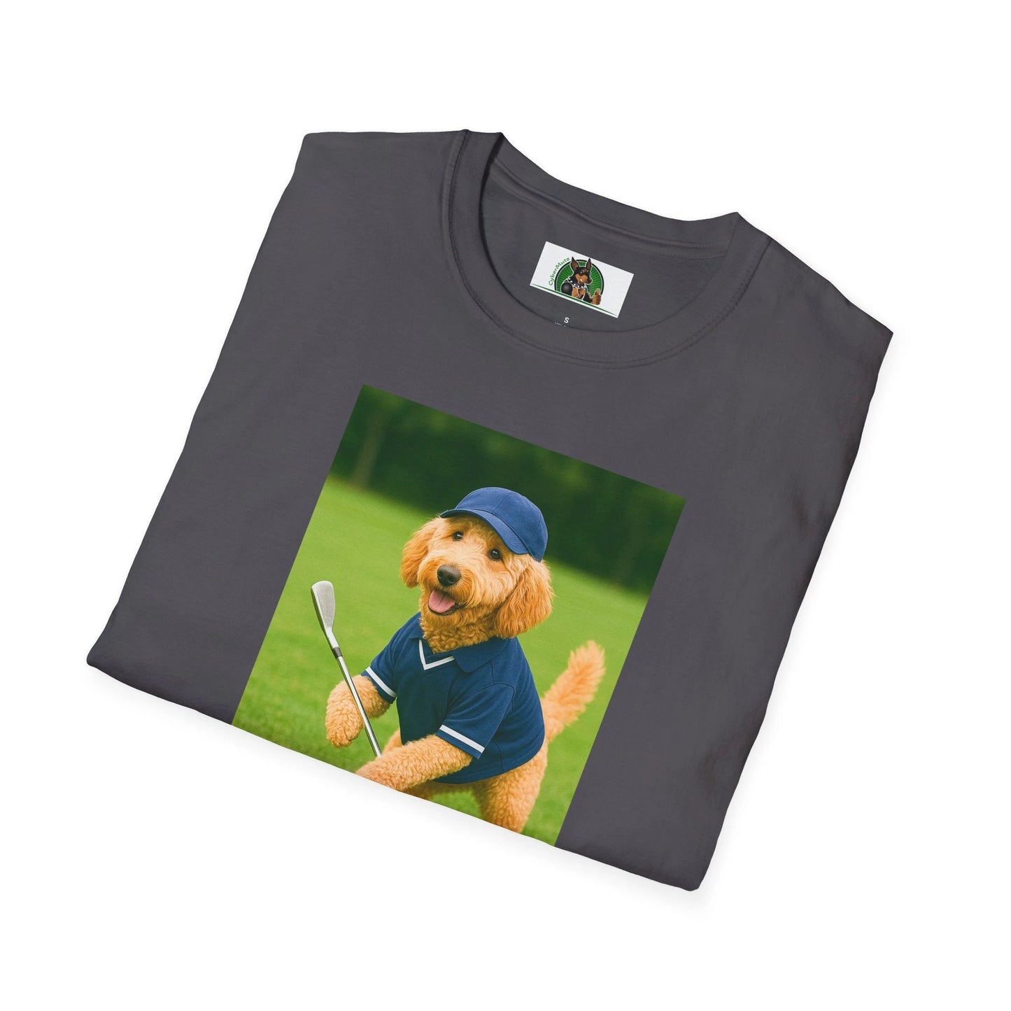Golden Doodle Playing Golf T-Shirt — Sports Dog Golfing Tee T-Shirt Printify