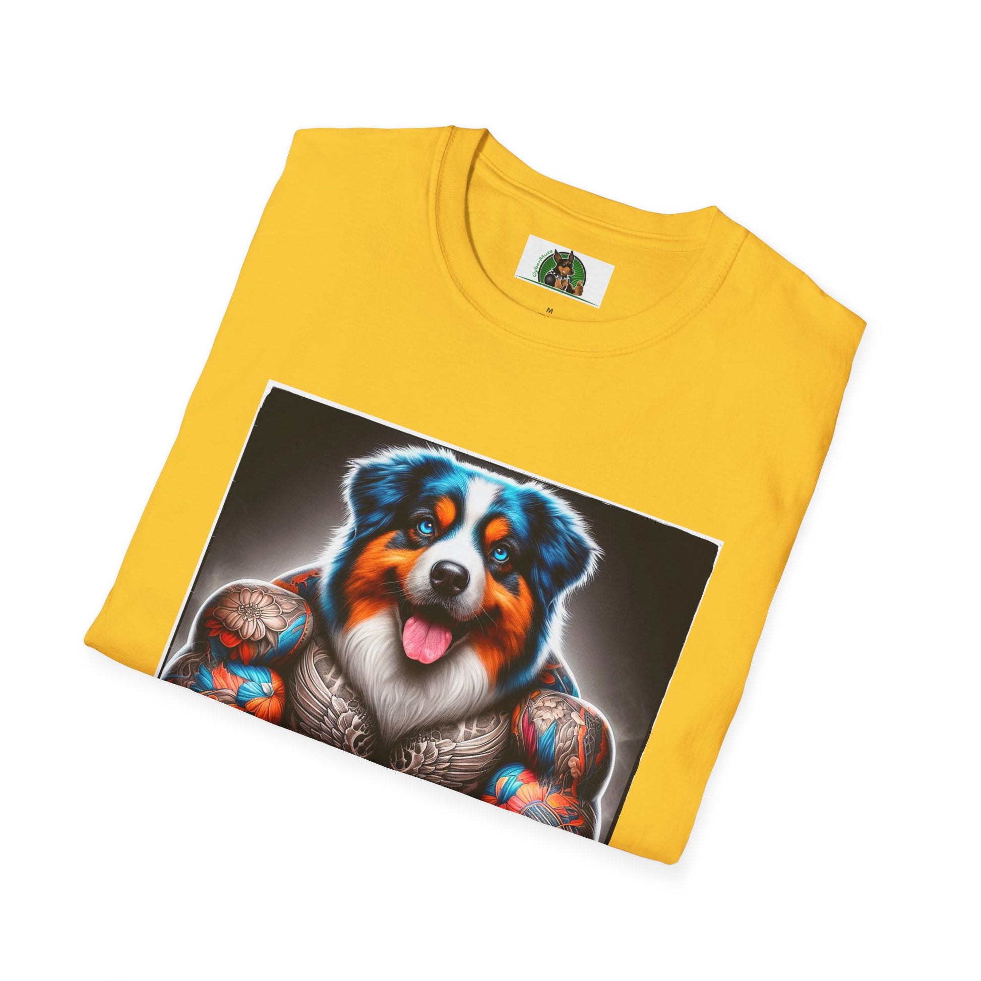 Australian Shepherd Bright Tattoo Buff Dog T-Shirt Printify   