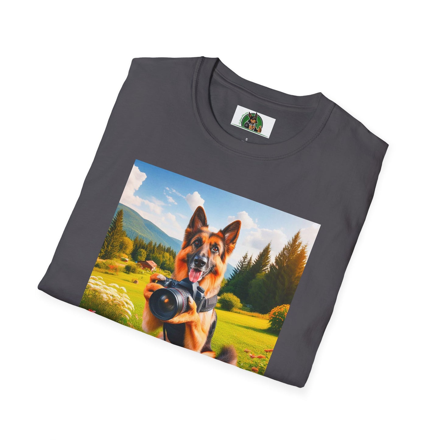 German Shepherd taking photos shirt T-Shirt Printify