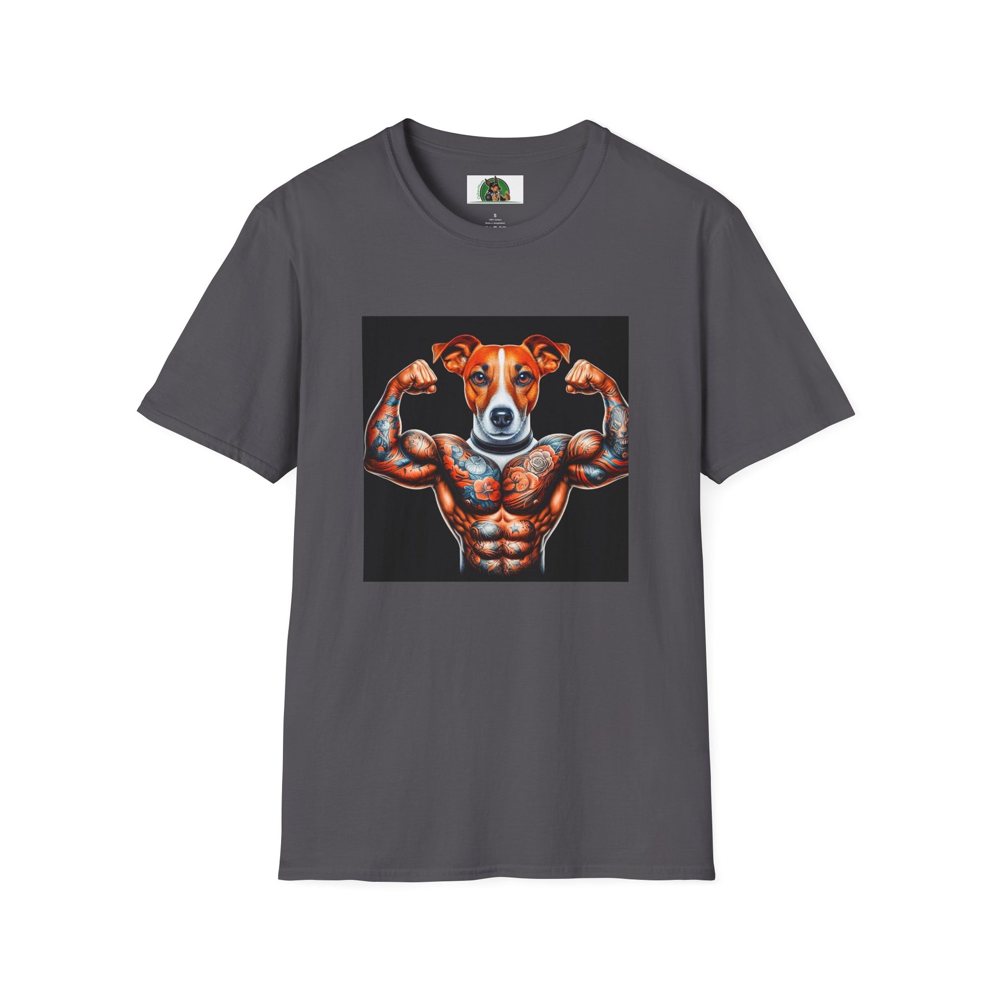 Jack Russell Tattooed Buff Dog T-Shirt Printify S Charcoal