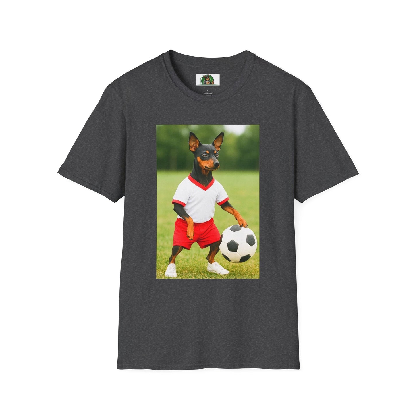 Miniature Pinscher Soccer T-Shirt — "Min Pin Soccer" Dog Lover Sports Tee T-Shirt Printify Dark Heather S