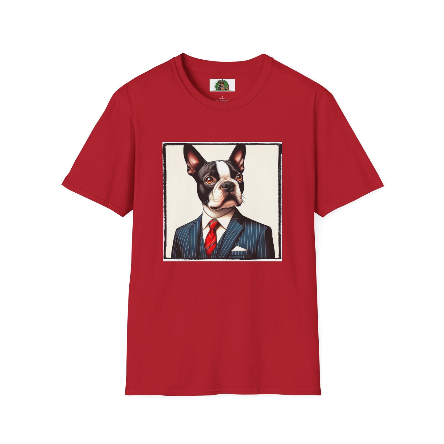 Boston Terrier Dog In Suit T-Shirt Printify S Cherry Red 